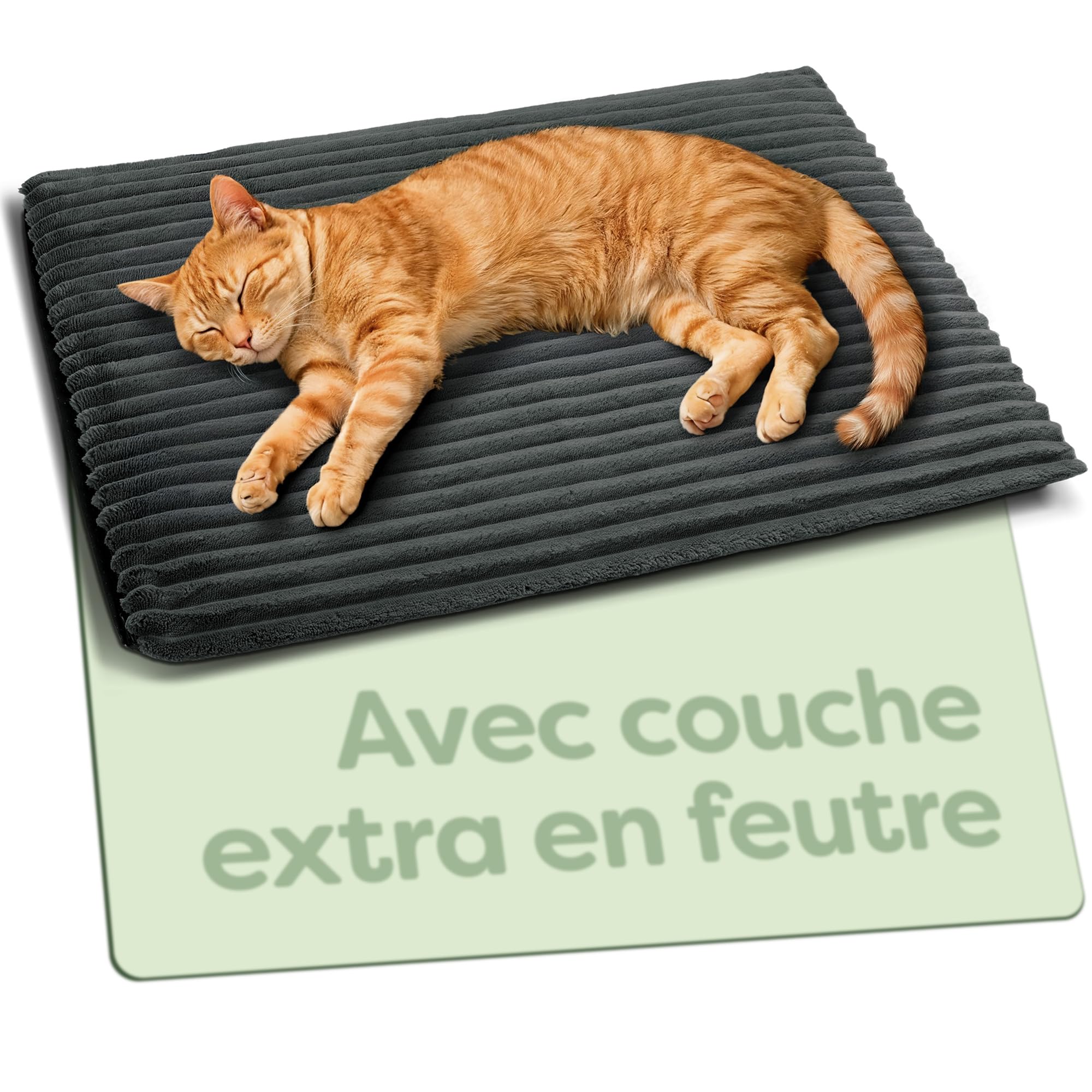 Knupis Tapis Auto Chauffant Chat 60x45 cm – Doux et Anti Bruit – Housse Lavable – avec Dessous Antidérapant – Gris