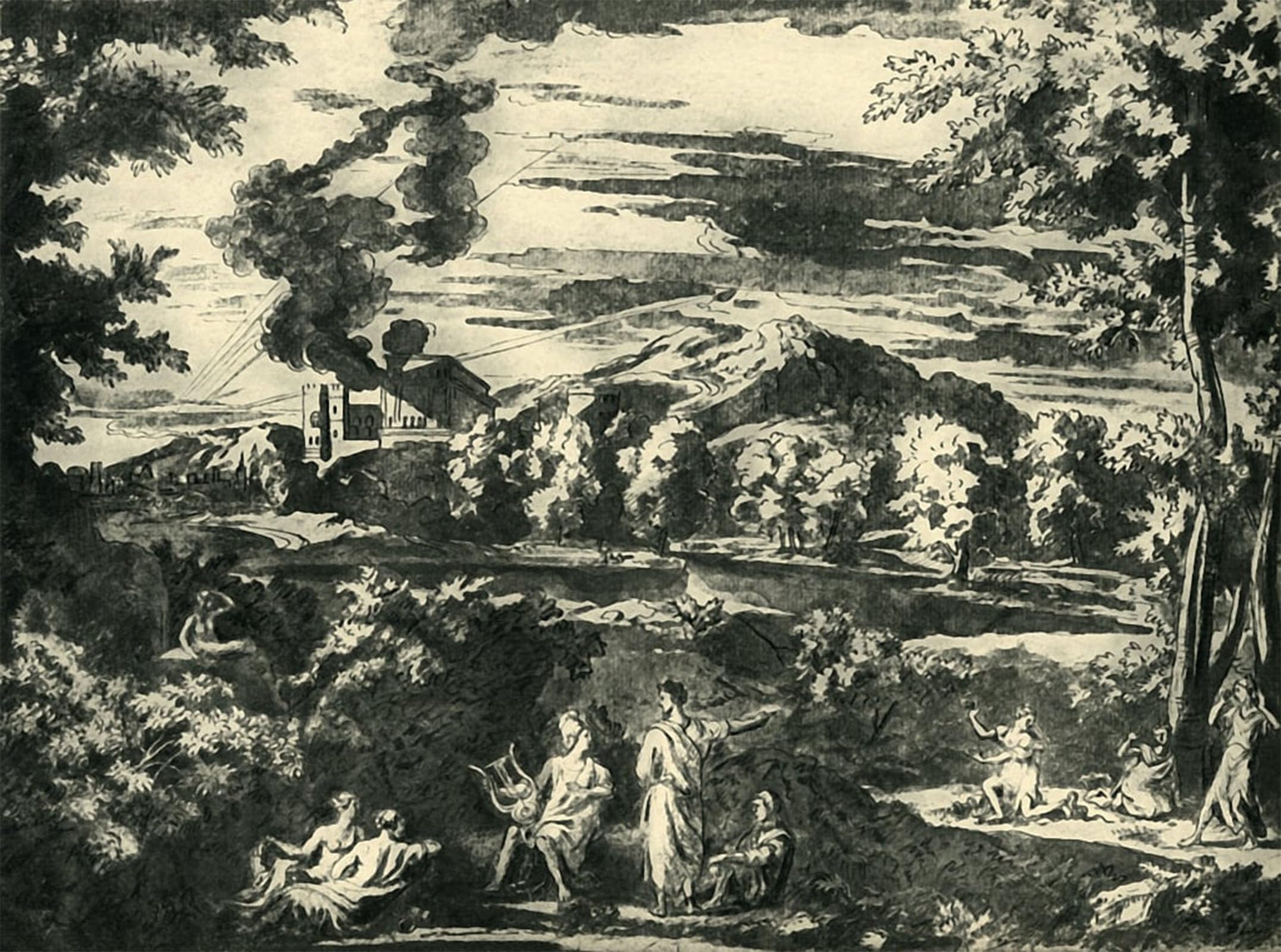 ARTXLXXBN Famous Painting Canvas Artwork Graffiti Print Landscape with Orpheus and Eurydice by Nicolas Poussin Portrait Canvas Image for Home Decor 60x90cm