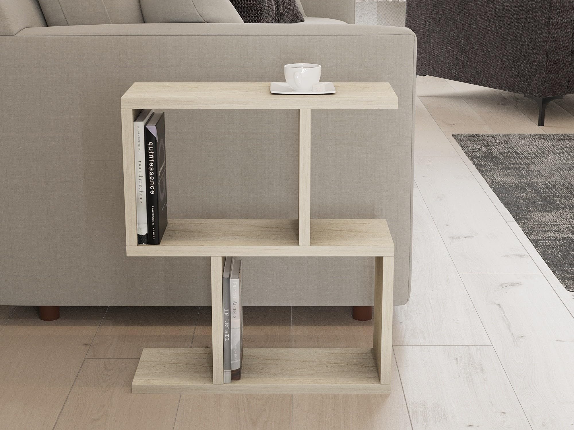 Hanah Home Elegant Side Table, travertino Color, 45 x 51,4 x 17 cm, 100% melamina, Tablero de partículas Recubierto de melamina, 18 mm de Grosor, diseño de mármol Elegante para Espacios Modernos