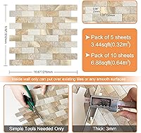 Vista 6 de VAOVI Azulejos de cocina para despegar y pegar para salpicaduras de metro autoadhesivos, adhesivos de pared para baño (10 hojas, Marrón Oro)