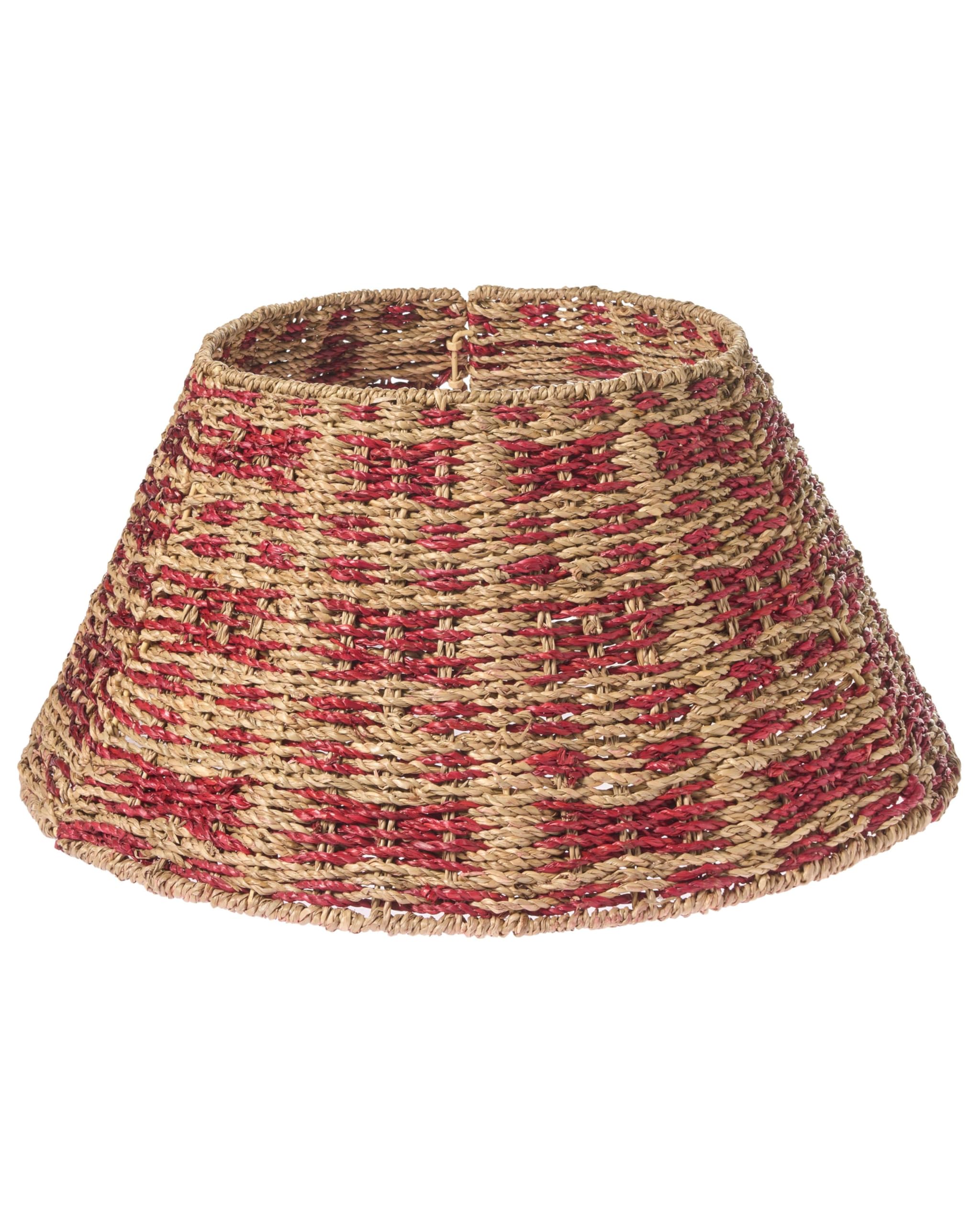Jupe de Sapin de Noël en Algues Marines ⌀ 42 cm Rond Fait Main Naturel et Rouge Neige