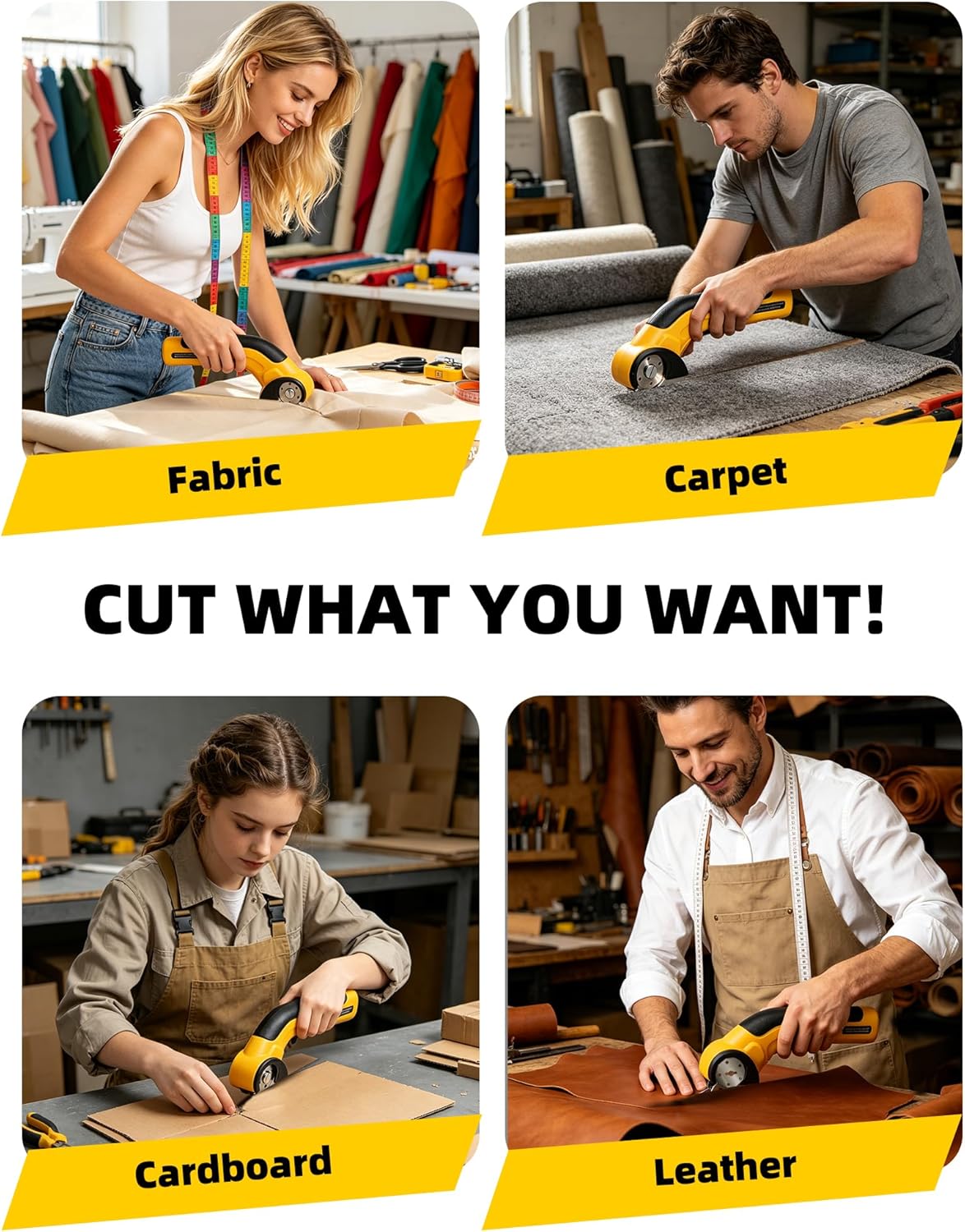 Cardboard Cutter, Cordless Electric Scissors with Safety Lock, 4V Electric Box Cutter Multi-Cutting Tools, USB Rechargeable Powerful Cutting for Cardboard Box, Plastic, Leather （Yellow）