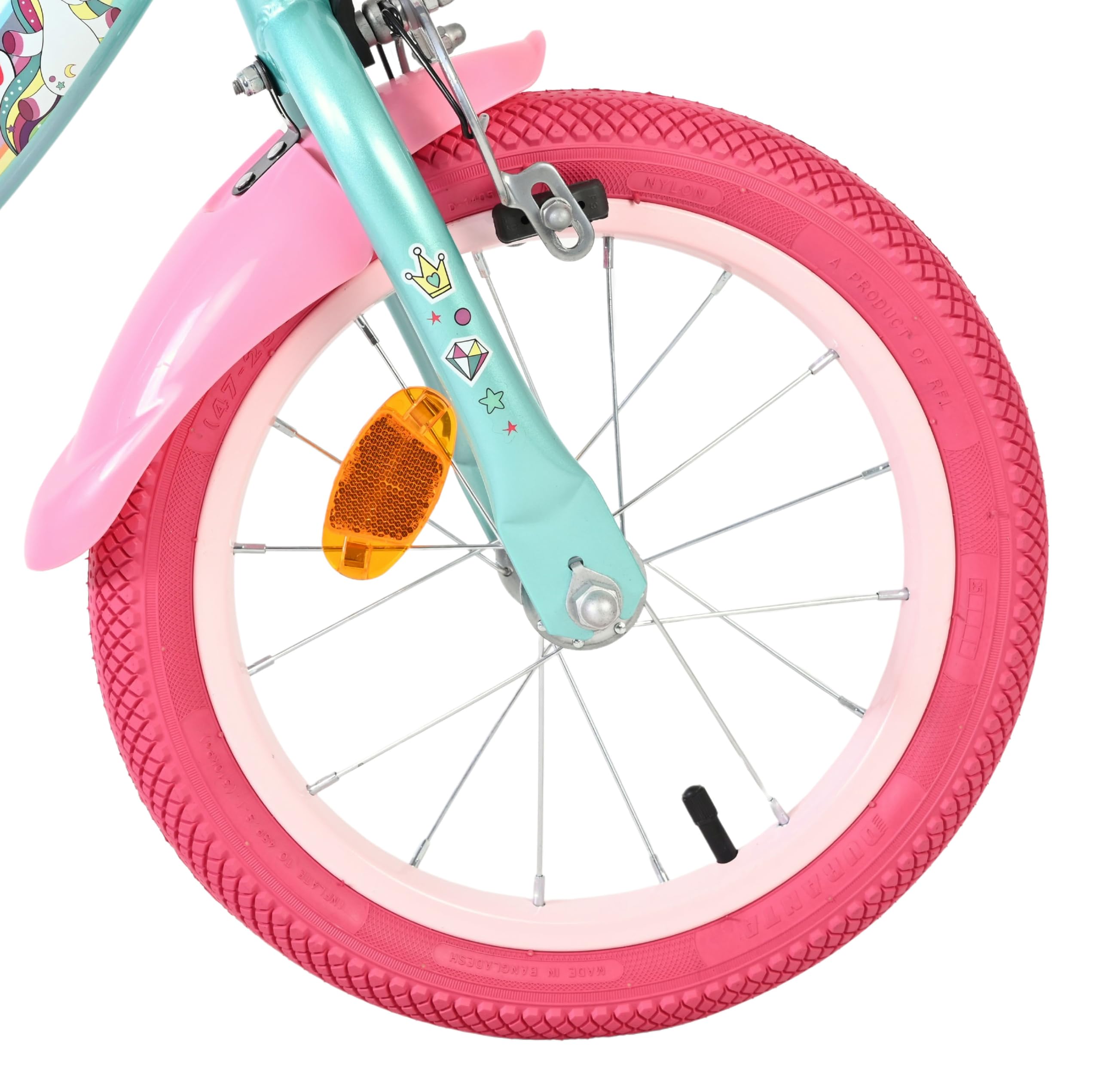 Volare Einhorn Kinderfahrrad Green | 3,5–5 Jahre | 14-Zoll-Räder | Hand- & Rücktrittbremse | Stützräder | Verstellbarer Sattel | Puppensitz Achter & Korb voor | Geschenk voor meisjes