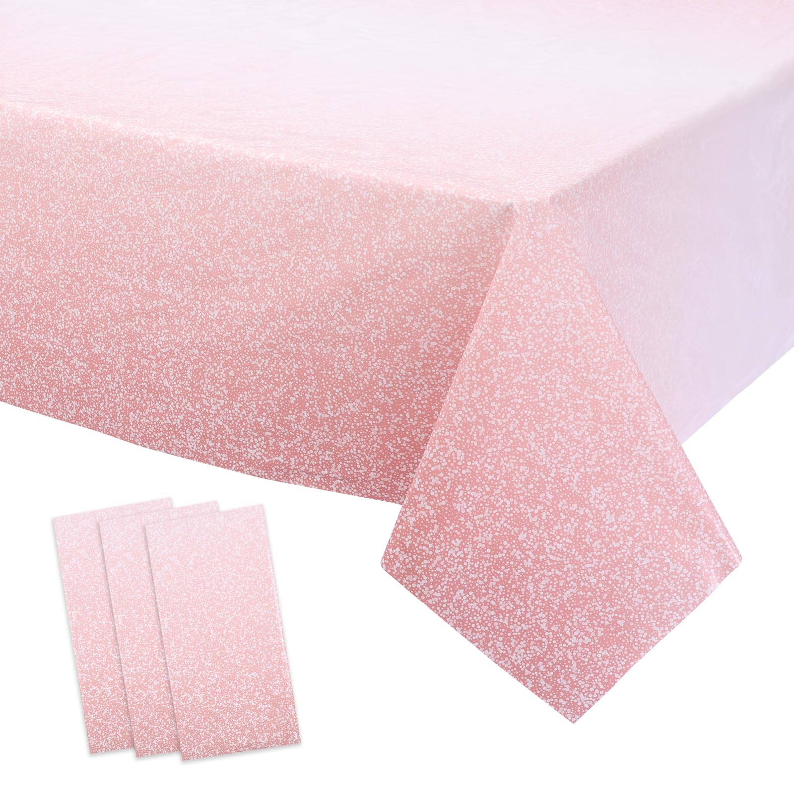 Kesfey 3 Packs Ombre Rose Gold Tablecloth 54 x 108 Inch Gradient Pastel Rose Gold Sequin Table Cloths Rectangle Disposable Plastic Rose Gold Sprinkle