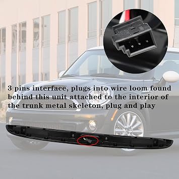 Black Rear Hatch Trunk Handle with Lamp 51132753602 For R56 R57 R58 R59 R60 R61 Series 2007-2015 Mini Cooper Roadster Convertible Coupe S JCW Tailgate Liftgate Pull Handle Backhatch Release Handle....