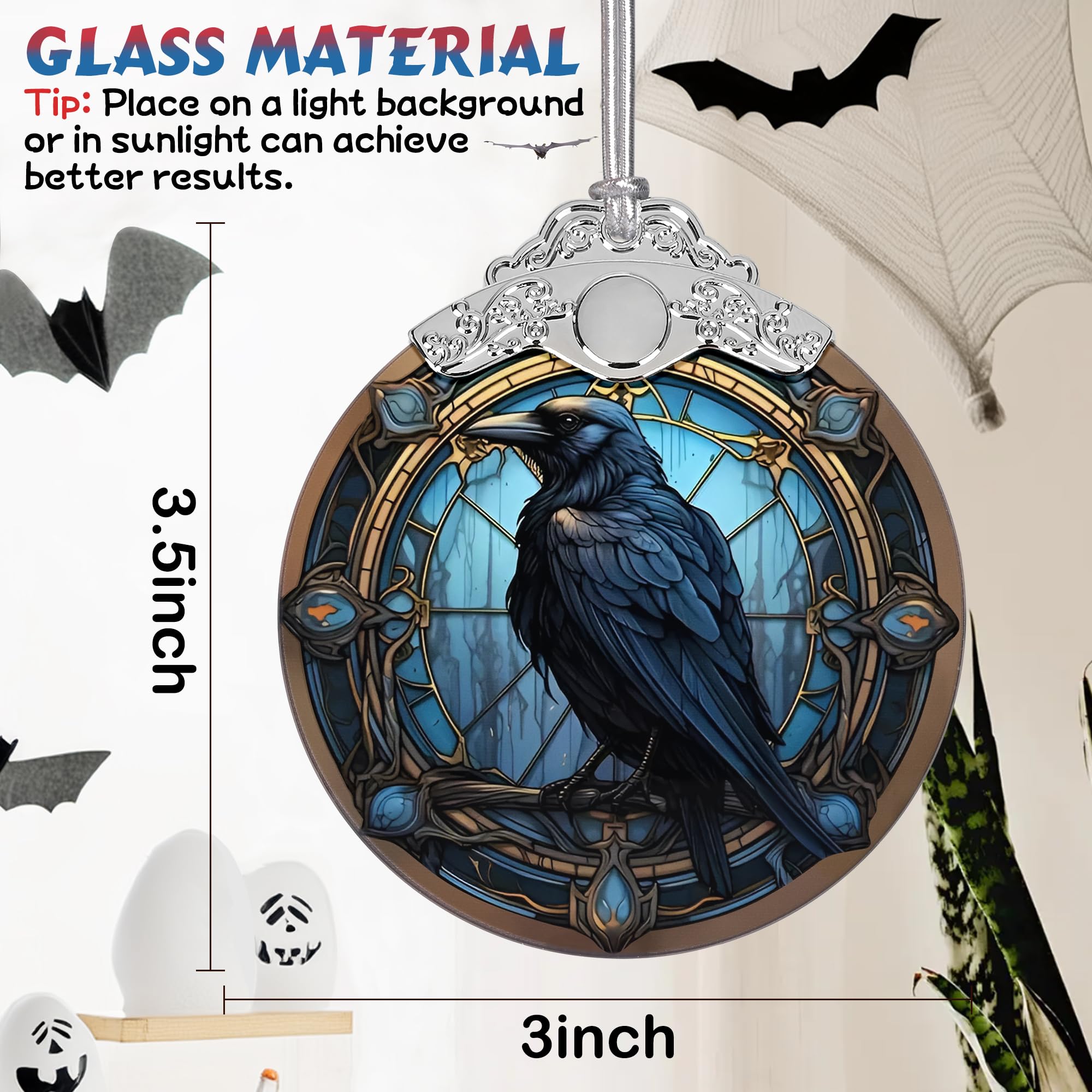 Christmas Ornament, Stained Glass Ornament, Christmas Decorations for Tree, Holiday Ornament, Unique Gift Idea - Crow in The Dark
