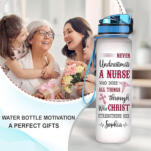 Vista 60 de Hyturtle Botella de agua motivacional personalizada con texto en inglés "She Works Willingly With Her Handy Proverbios", regalo para enfermeras