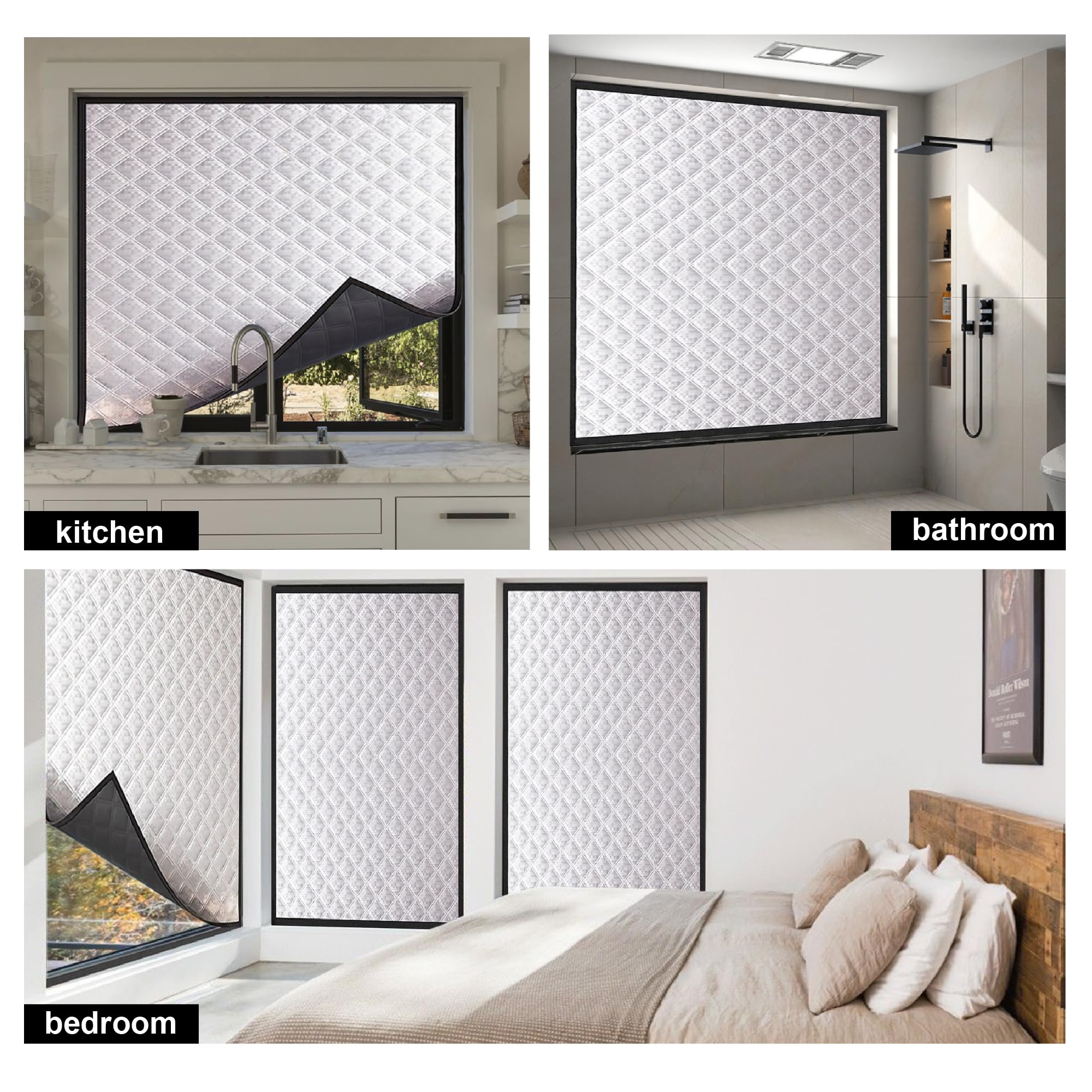 Fenster Wärmeschutz Set 75 x 190 cm Oxford Gewebe Dick Baumwollfüllung Thermovorhang Einfache Montage Ohne Bohren für Fenster Winterfest Machen, Silber