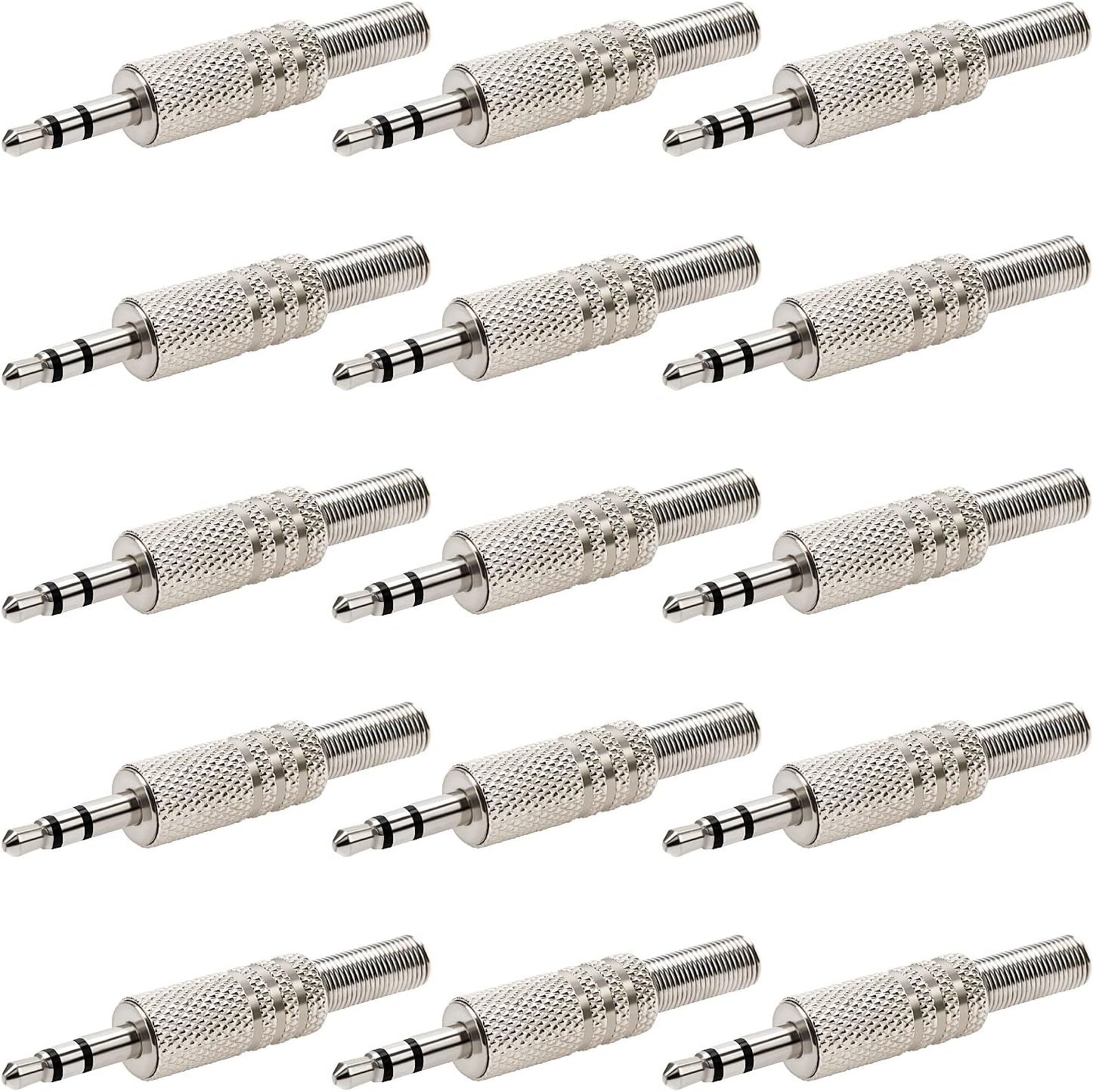 KUOQIY 15 PCS 3.5mm 3 Pole TRS Male Plug, Metal Audio Soldering Headphone Jack Plug with Spring
