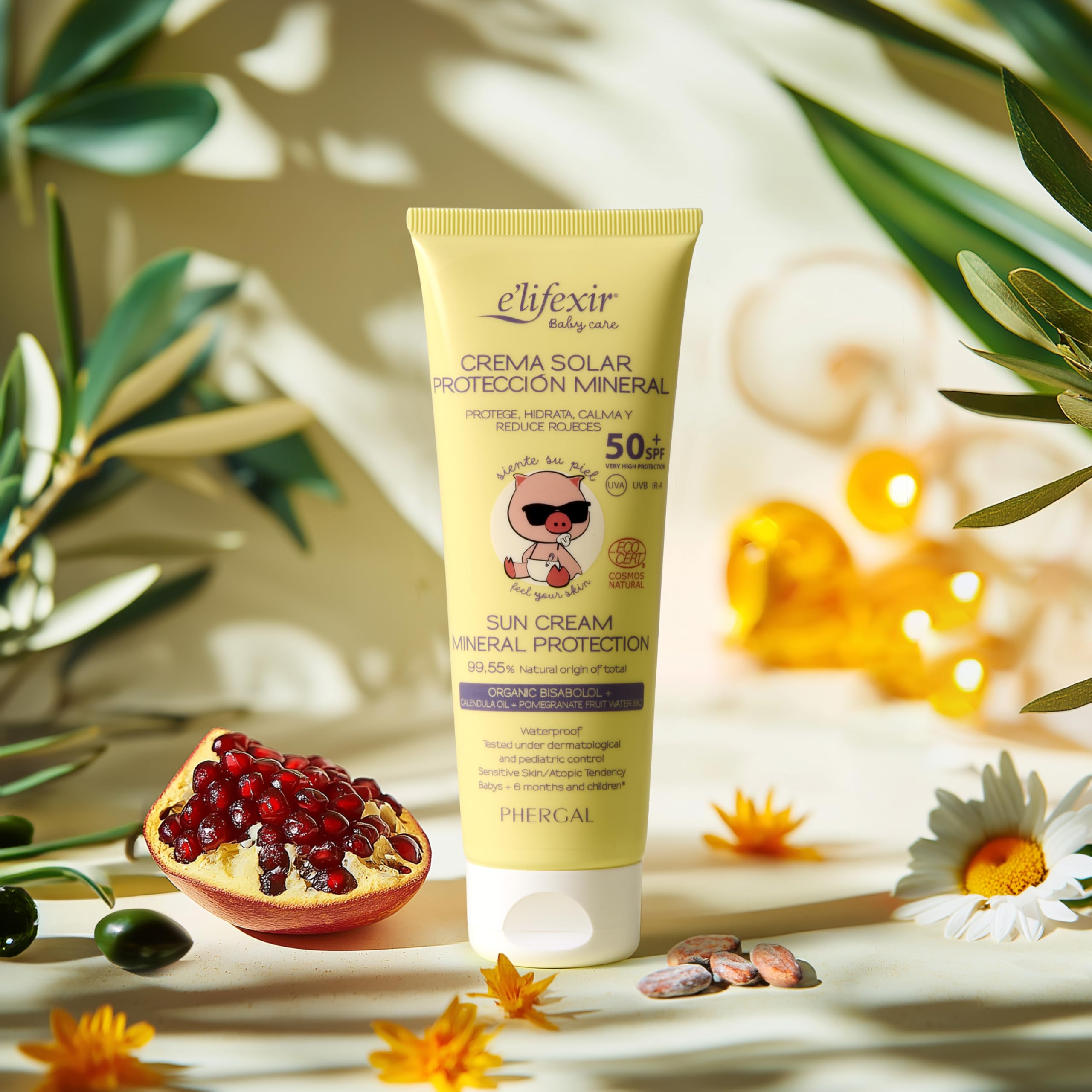 Elifexir Baby Care | Crema Solar Mineral Niños y Bebés | Protector Solar UVA, UVB e IR-A SPF 50+ | Filtros 100% Minerales | 99% Ingredientes Naturales | Resistente al Agua | Pack de 3 + Manguitos