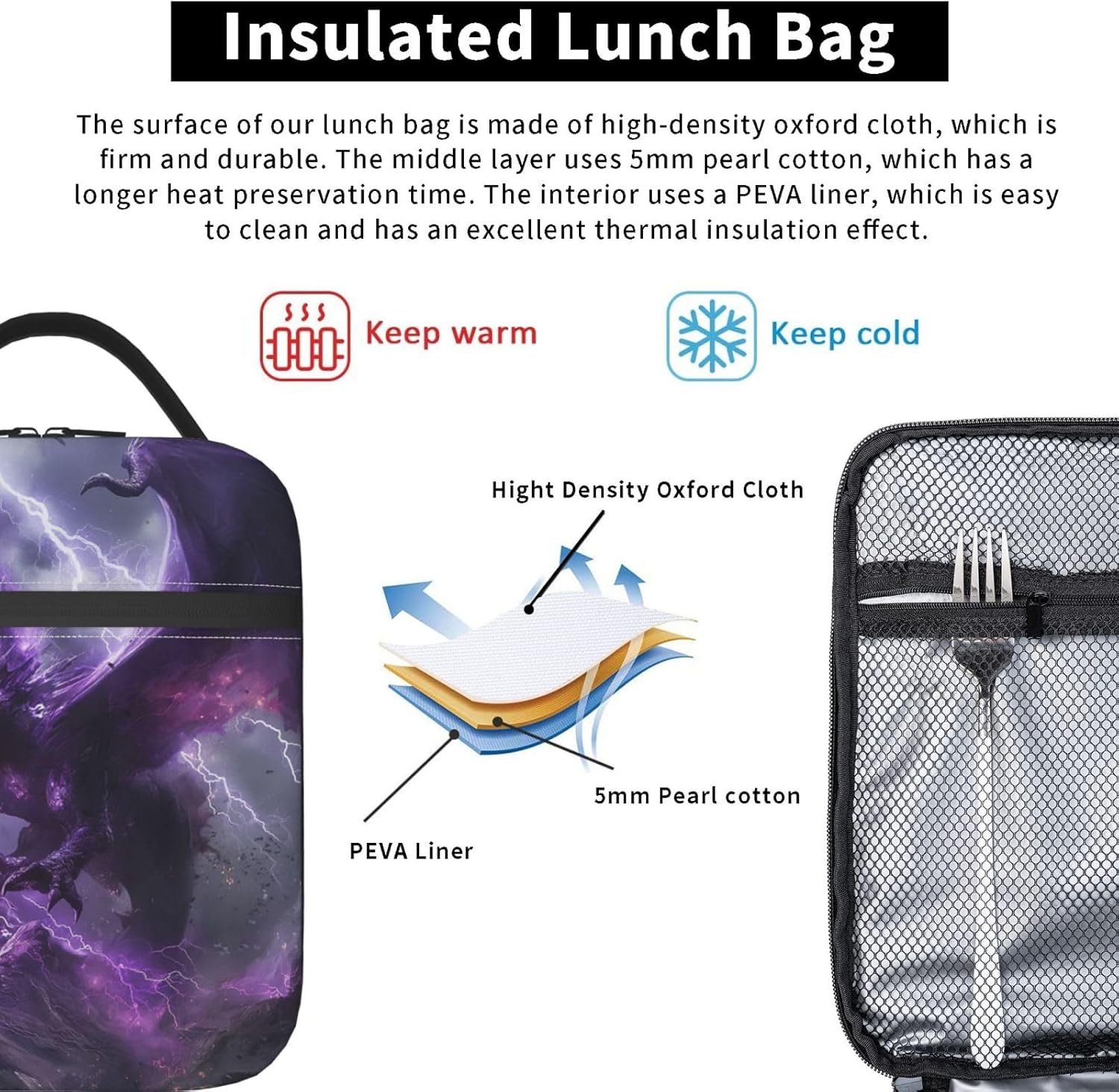 Dragon Lunch Box for Adults Women Girls Boys Kids Animal Lunch Box Insulated Cooler Reusable Lunch Bag Container Gifts for Work Office Picnic Travel School - Image 5