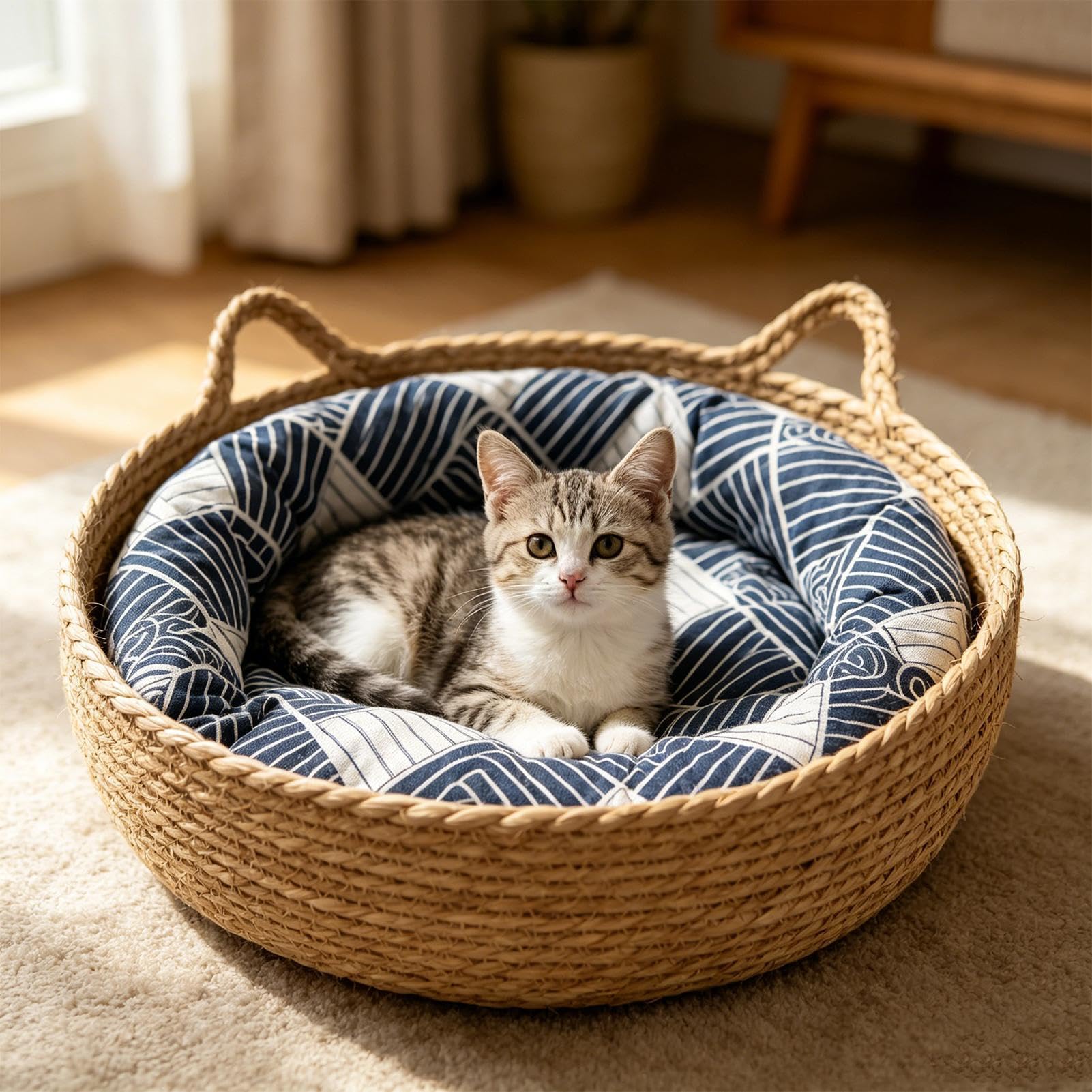 Tumbona tejida artesanalmente - Cuna lavable, higiénica y aireada, orgánica, estructura de cama para mascotas de bastón, módulo de descanso cómodo | Habitación Balcón Patio San