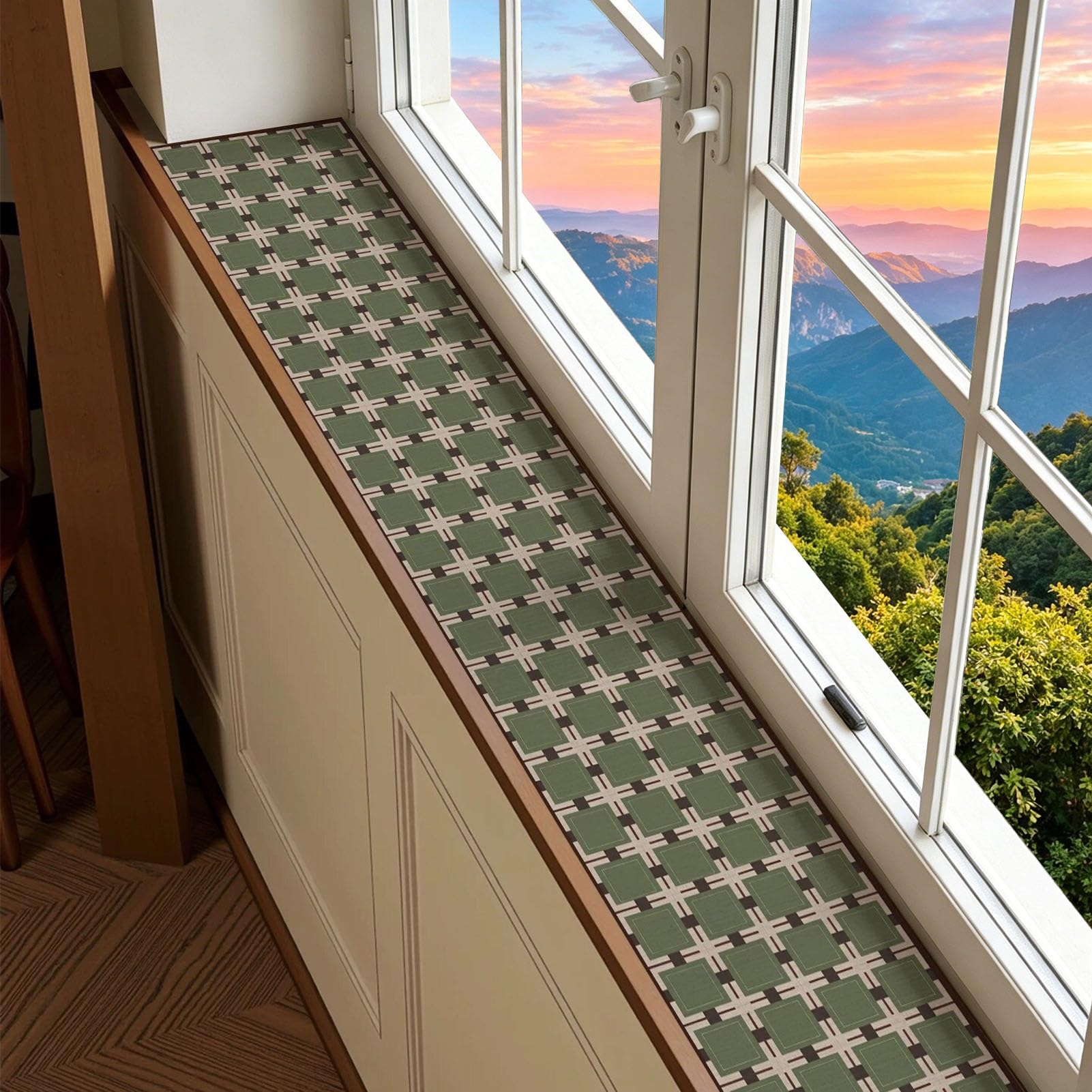 Vibeo Decorative Window Sill Protector Mat for Narrow Balcony, Absorbent Window Cushion Pad Ultra-Thin 2 mm, Window Seat Dustproof Liner, Cuttable & Washable(Style D,200x30cm(79x12in))