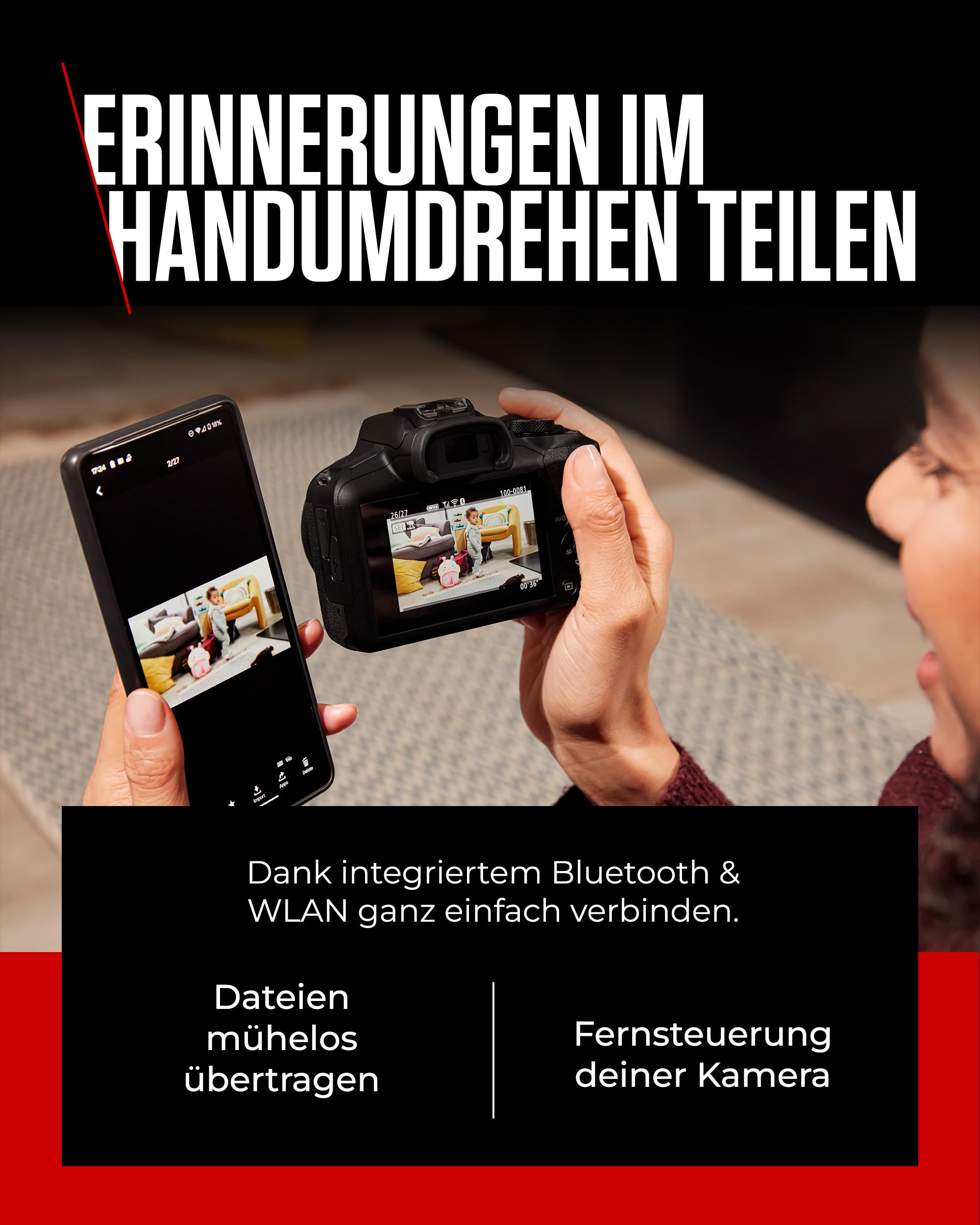 Canon EOS R100 mit RF-S 18–45mm – 24,1 MP APS-C Systemkamera – Dual Pixel AF, 4K-Video, 6,5 B/s, Augen- & Gesichtserkennung, WLAN & Bluetooth - Perfekt, um kostbare Erinnerungen festzuhalten