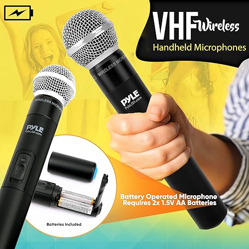 Miniatura 3 de Pyle PDKWM102UM - Sistema de micrófono inalámbrico de karaoke - Receptor de sonido portátil con ajuste de micrófono doble, dos micrófonos de mano,