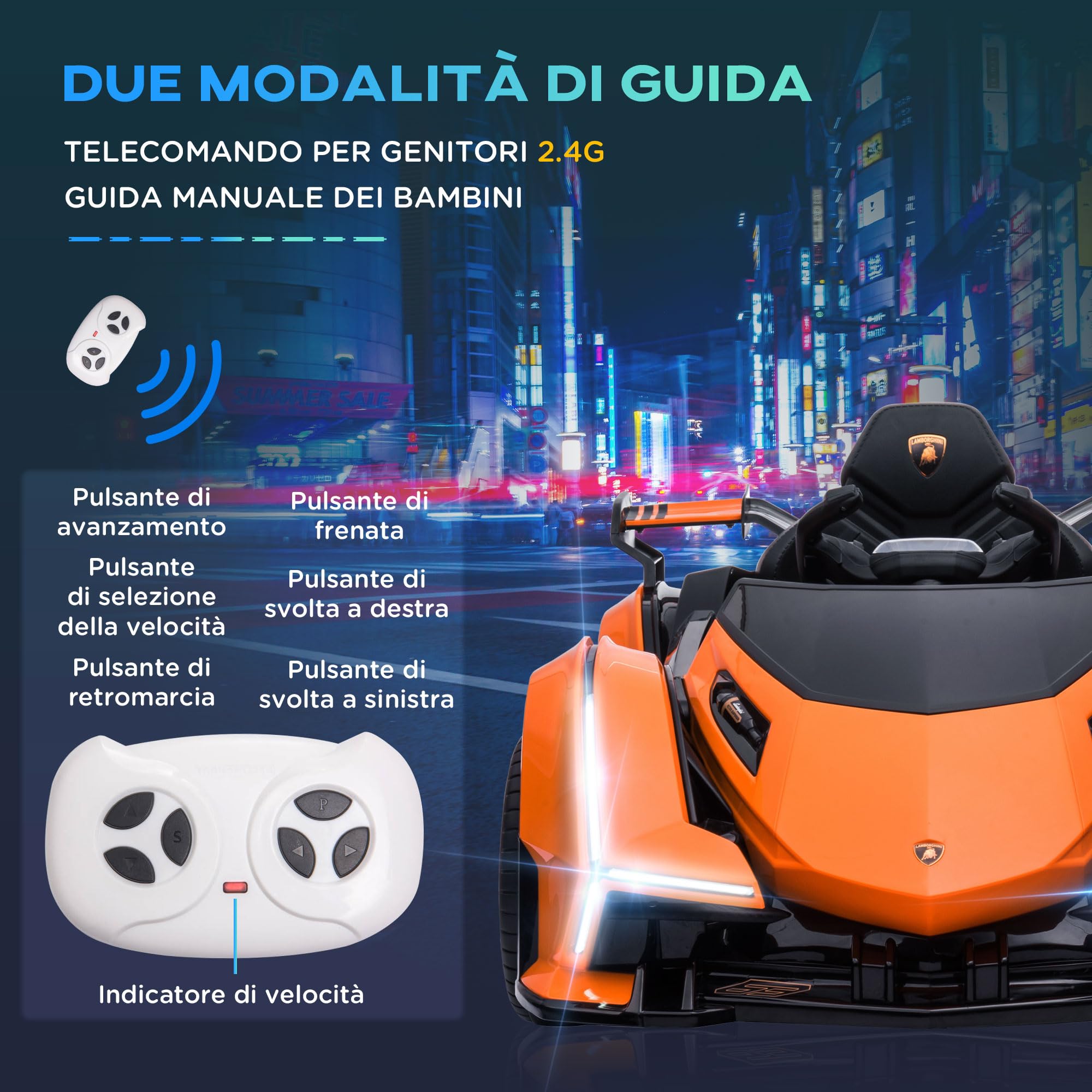 HOMCOM Macchina Elettrica per Bambini 12V con Telecomando Arancione