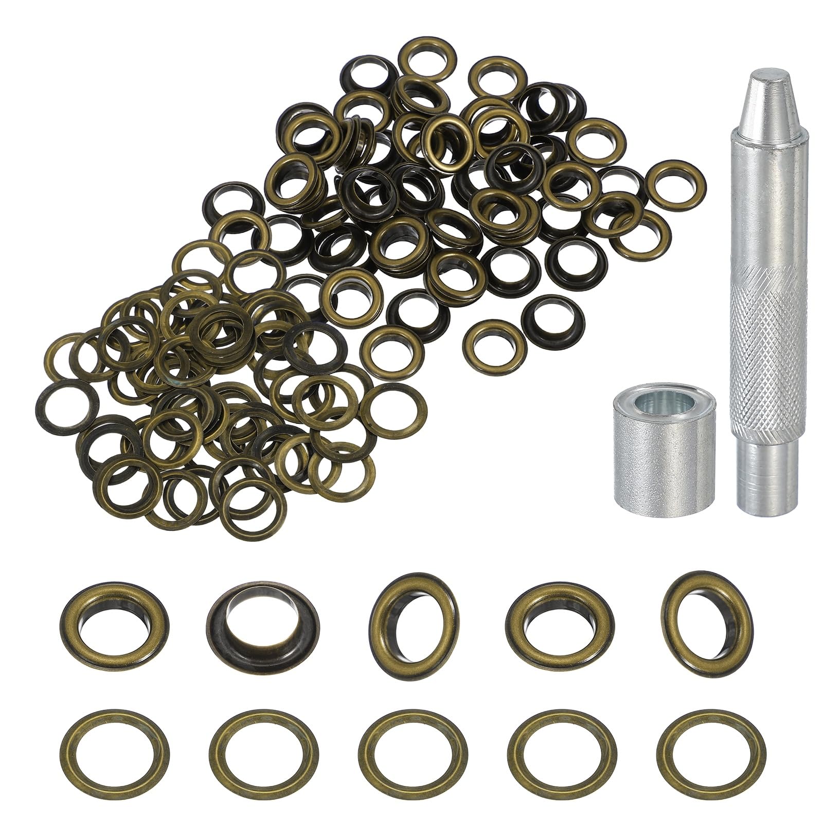 sourcing map 80Set Grommets Eyelets 12mm Copper Eyelets Kit with Washers & Setting Tool for Fabric Curtain Tarps Leather Belt Shoes Bag DIY, Bronze
