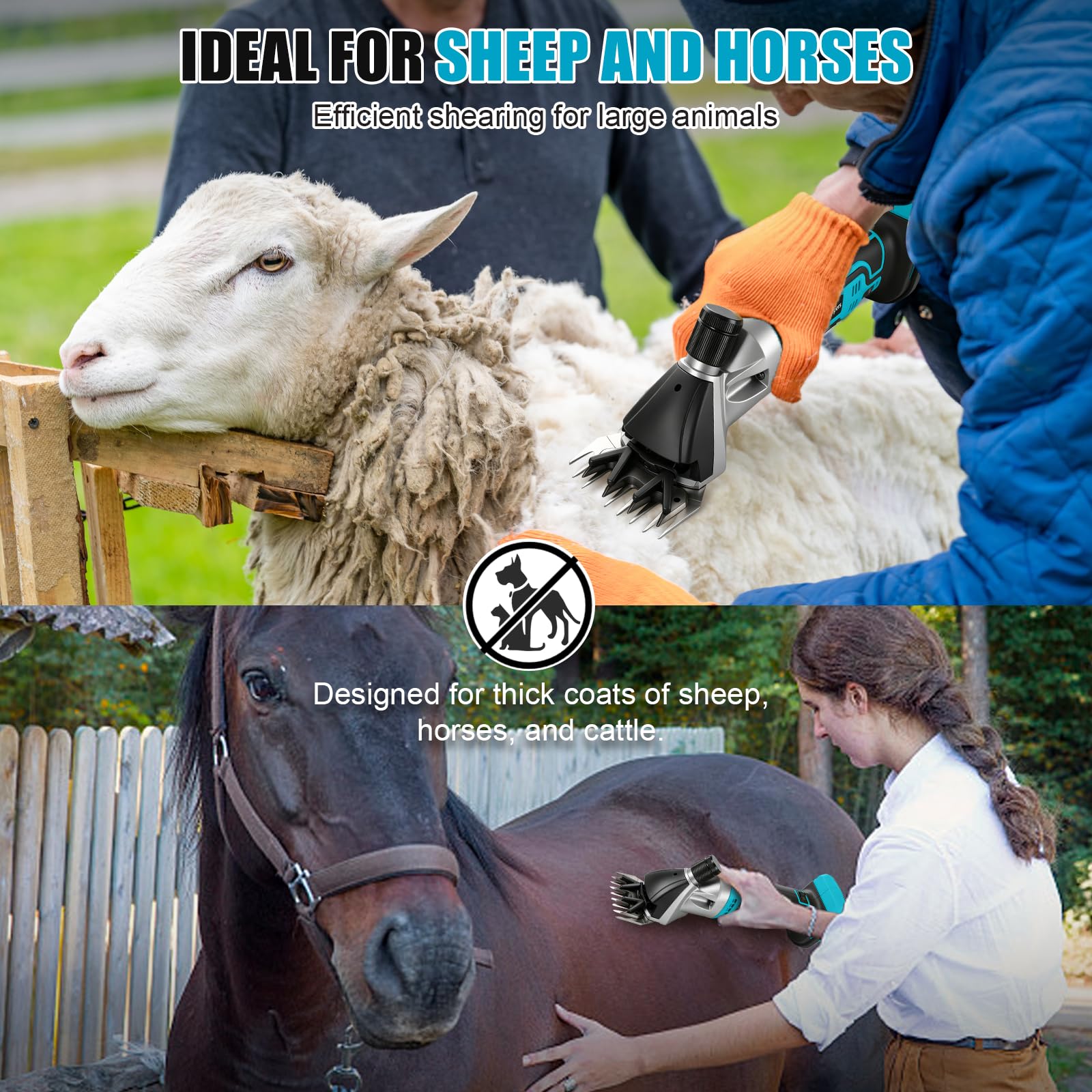 tijeras para ovejas inalámbricas de 850W, Esquiladora eléctrica, 3000 RPM, 6 velocidades, garra ajustable, ideal para ovejas, alpacas y cabras, azul (sin batería)