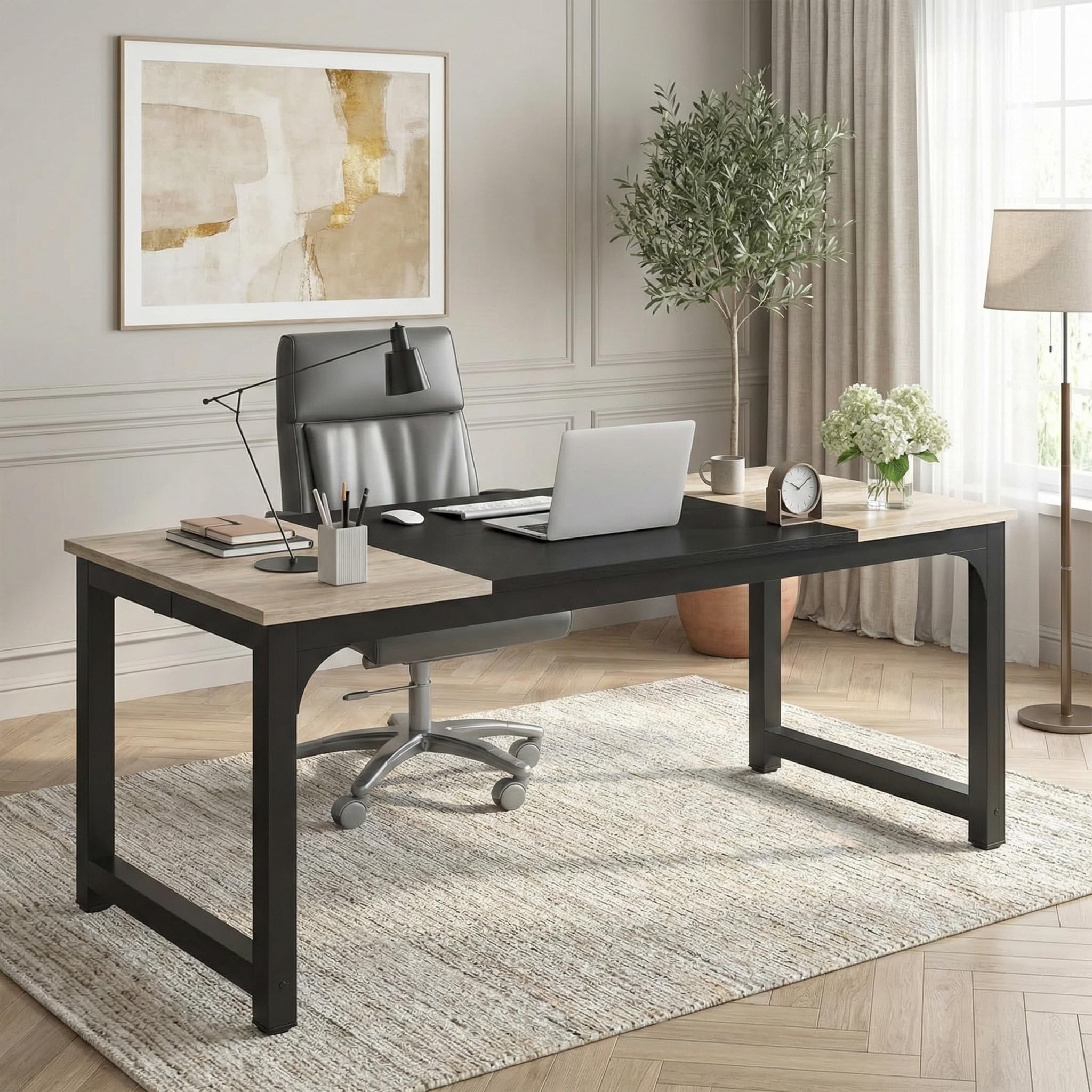 Lailang 180cm Escritorio, Mesa Portátil Ordenador, Mesa de Oficina Despacho, Mesa Escritorio Madera, Escritorio Estudio Musical, Mesa Oficina Grande, 180 x 80 x 75 cm, Negro