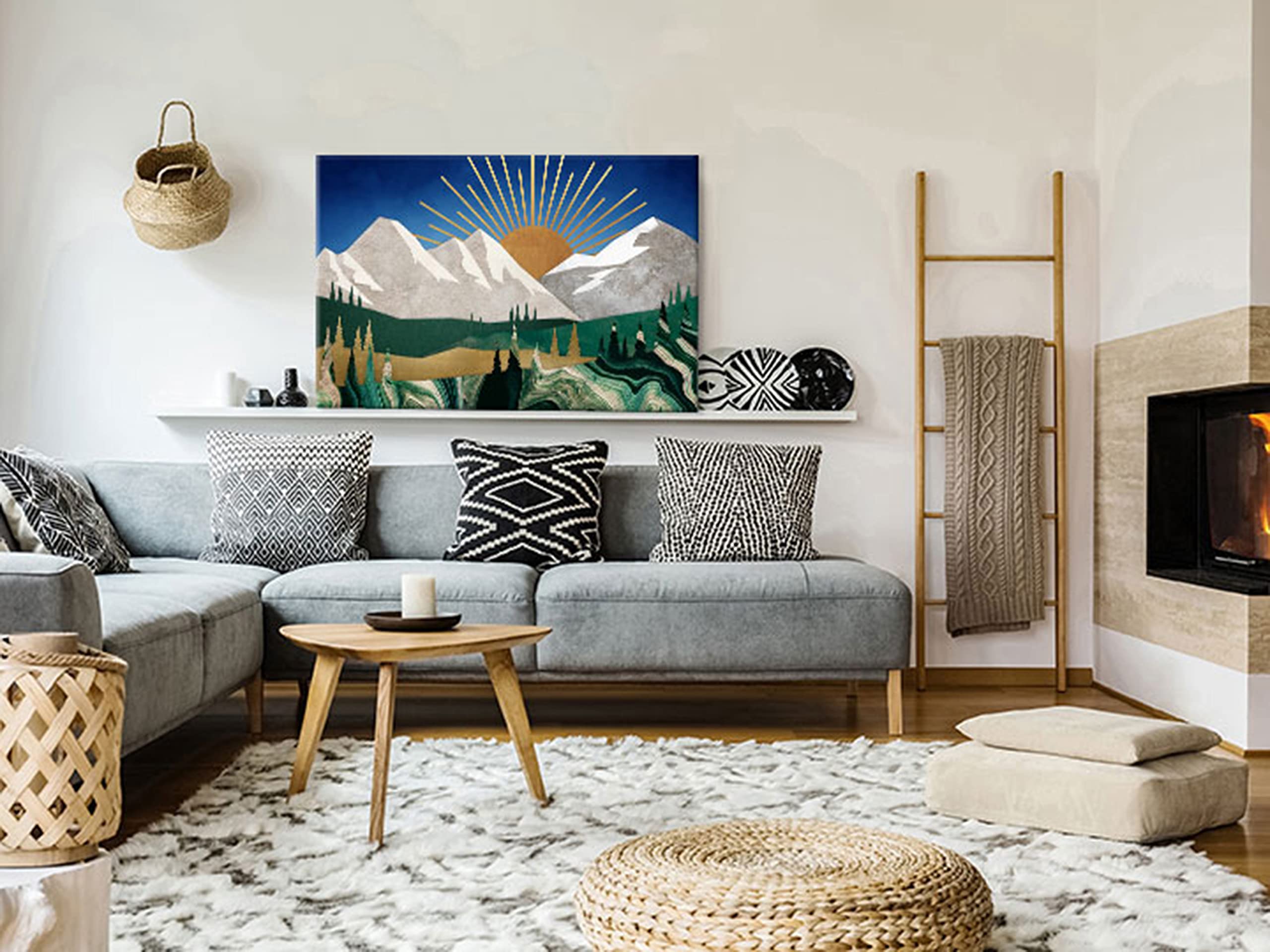 artgeist Acoustic Canvas Wall Art Scandinavian Style 35x24 in - 1pcs Picture with Acoustic Foam Sound Print Artwork Room Acoustics Soundproofing Mountains Sunrise b-C-10295-b-a