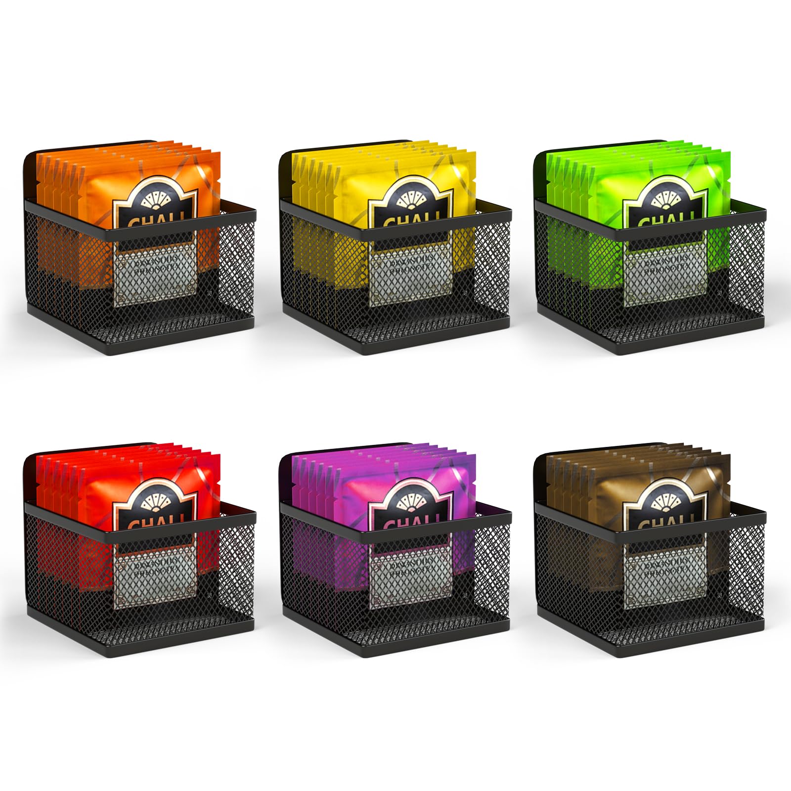 PoliPure 6 Piece Individual Tea Bag Organizer, Magnetic Shelves-Tea Organizers And Storage, Metal Tea Bag Holder Organizer For Refrigerator Kitchen Shelf And Counter (black)