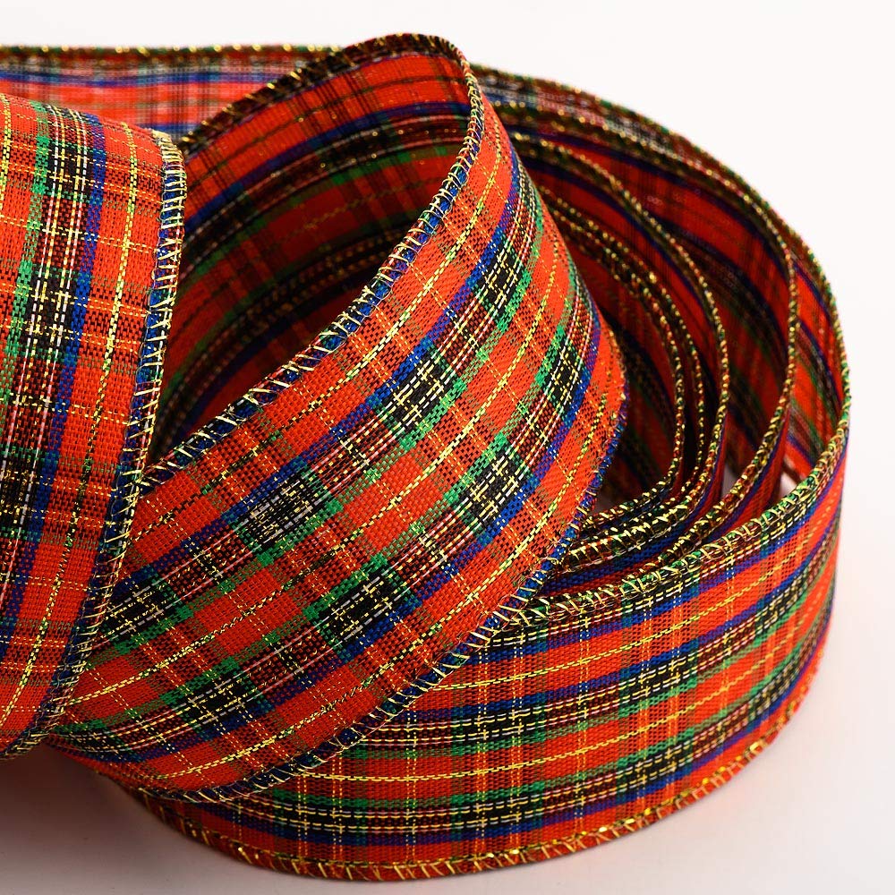 Italian Options Red Green Gold Christmas Tartan Ribbon Wired Edge 50Mm X 10M