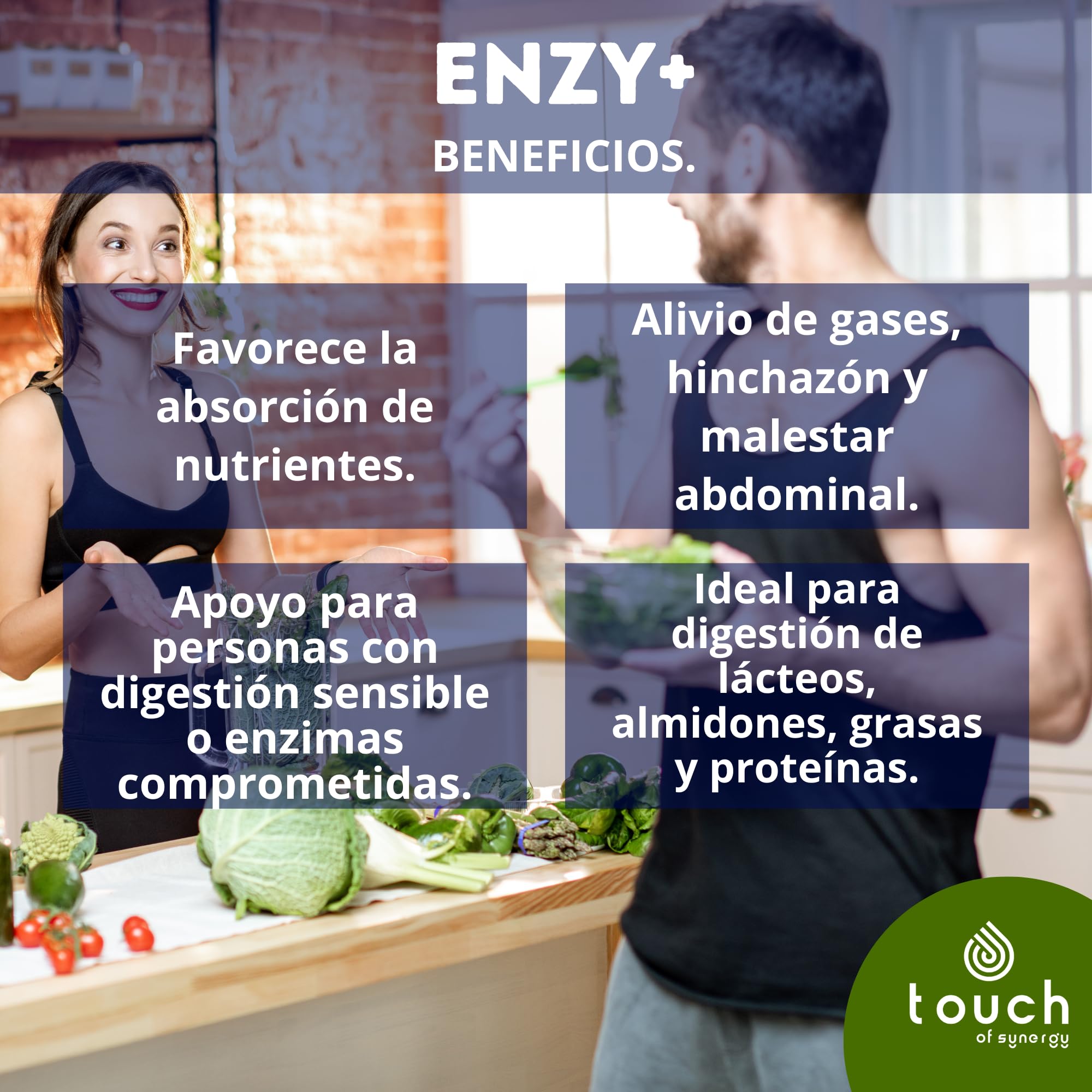 ENZY+ – Complejo de Enzimas Digestivas – Mejora la Digestión y Absorción de Nutrientes – Alivio de Hinchazón y Malestar Estomacal – 120 Cápsulas Vegetales