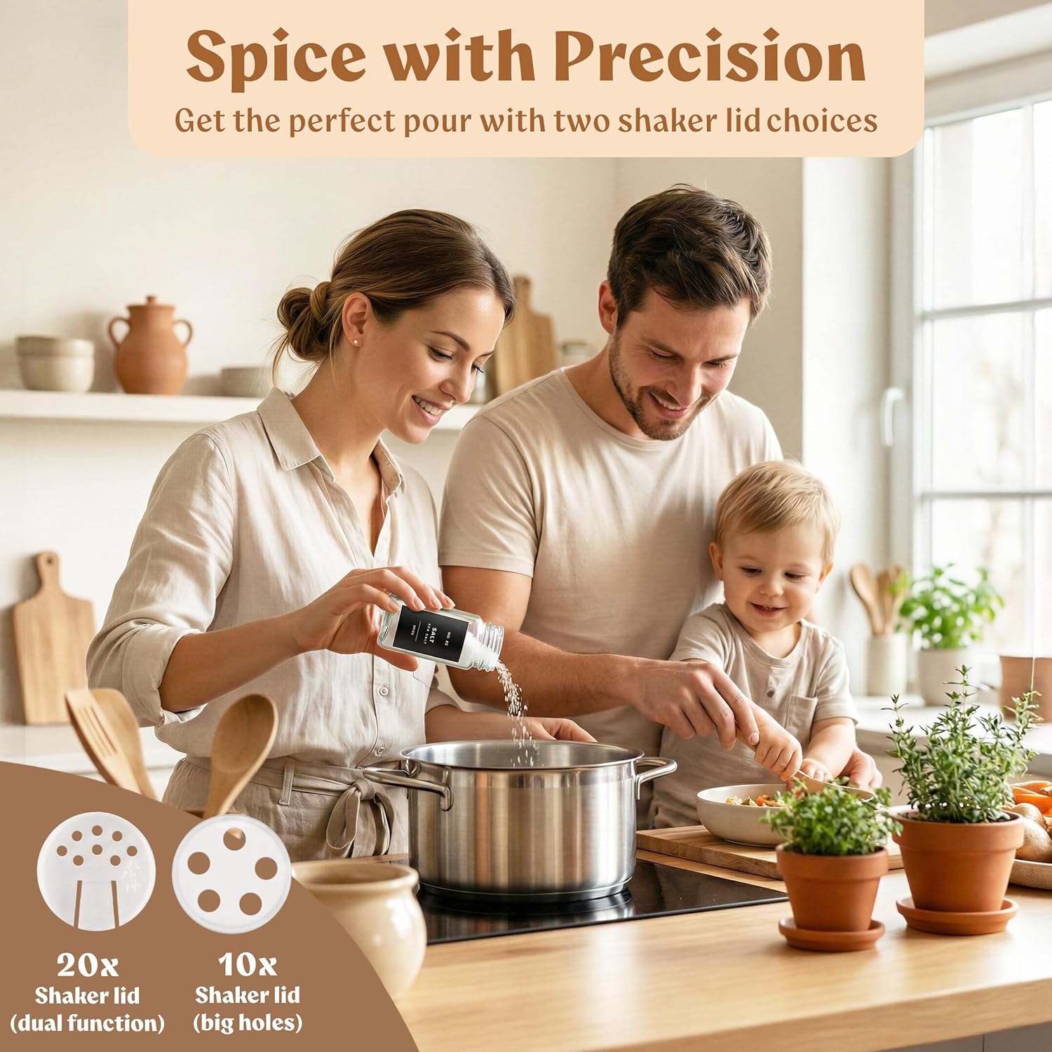 Glass Spice Jars with Labels (24 x 4oz) Spice Containers with 240 Labels, Shaker Inserts, Funnel, Empty Square Empty Square Seasoning Organizer (Black Lids)