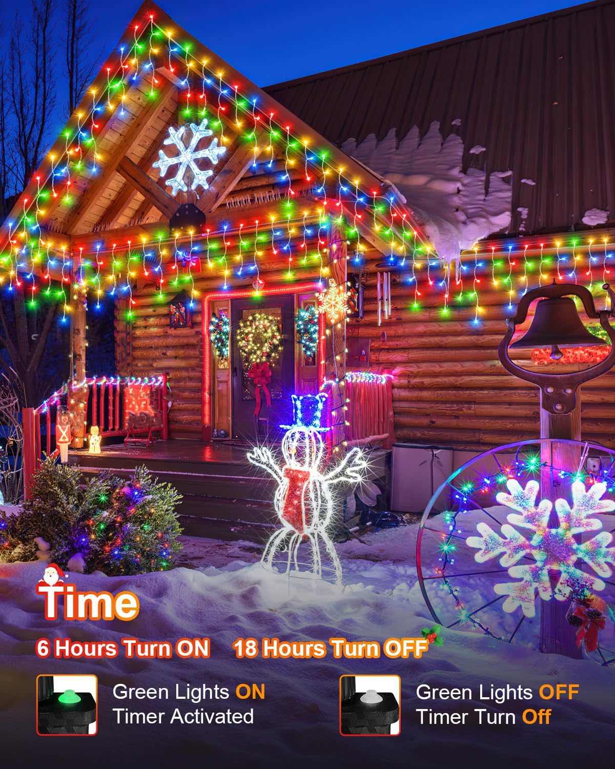106 FT Christmas Lights Outdoor, 972 LED Waterproof Outside Christmas Lights Plug in, Connectable 8 Modes Hanging Fairy Lights with 216 Drops for House Eaves Yard Patio Decoration, Multicolor