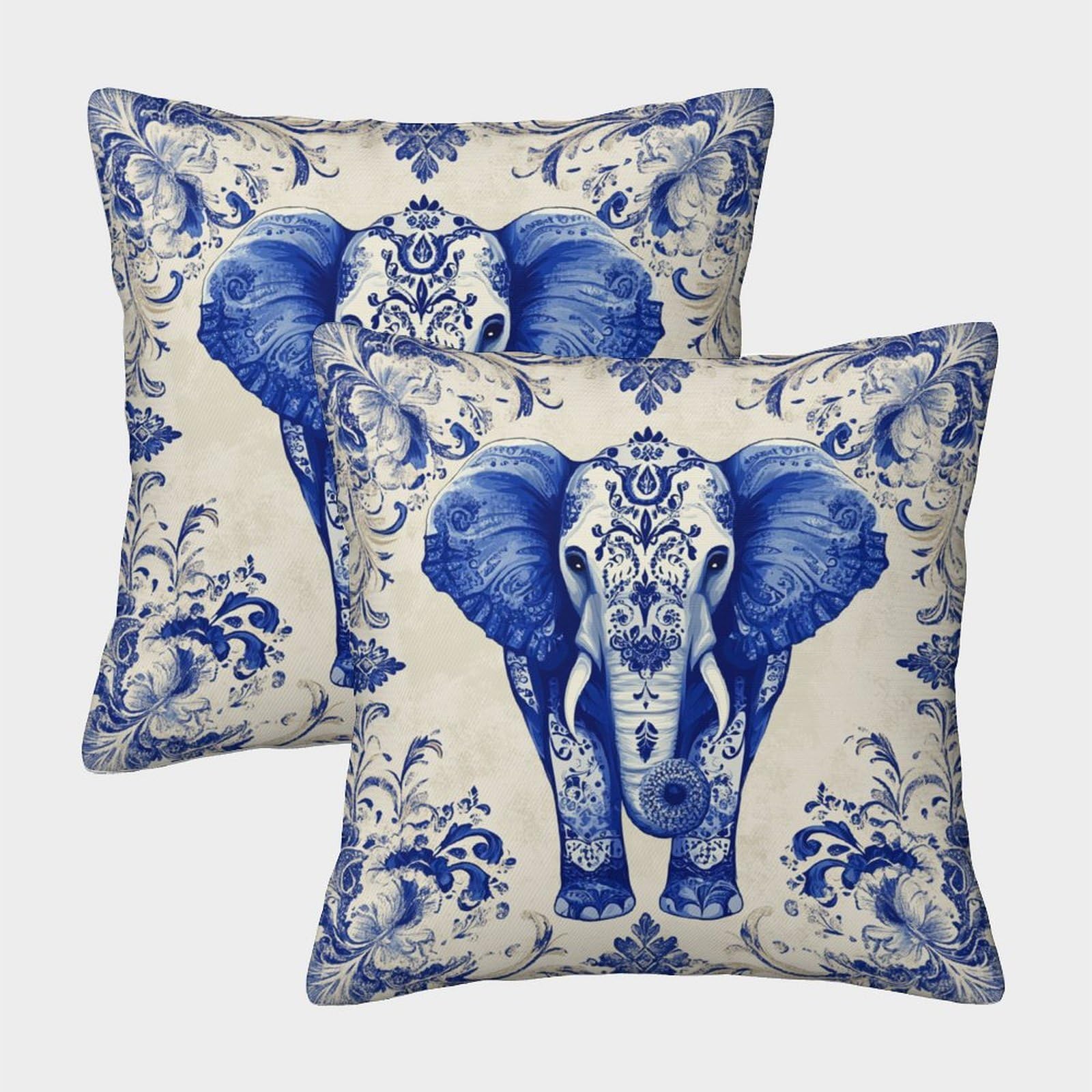 kaiyun 2 Pack Elephant Pattern,Blue And White Tribal Style Personalised Cushion Cover Home Sofa Decoration 50x50cm Pillow Covers