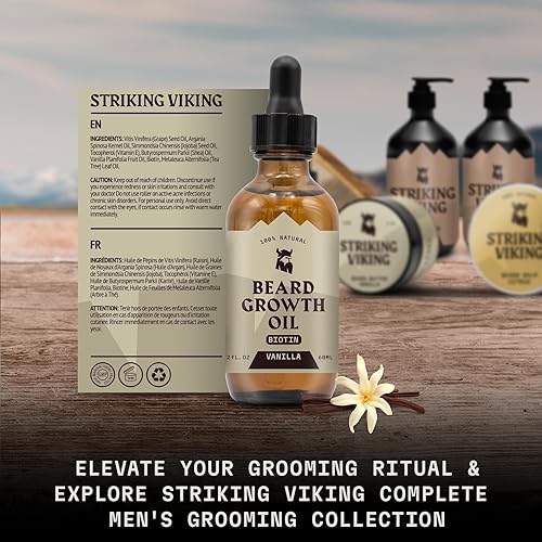Vista 29 de Striking Viking Aceite para barba con biotina para hombres, 2 onzas líquidas, 1 paquete, sándalo, aceite espesante y acondicionador para el Sándalo