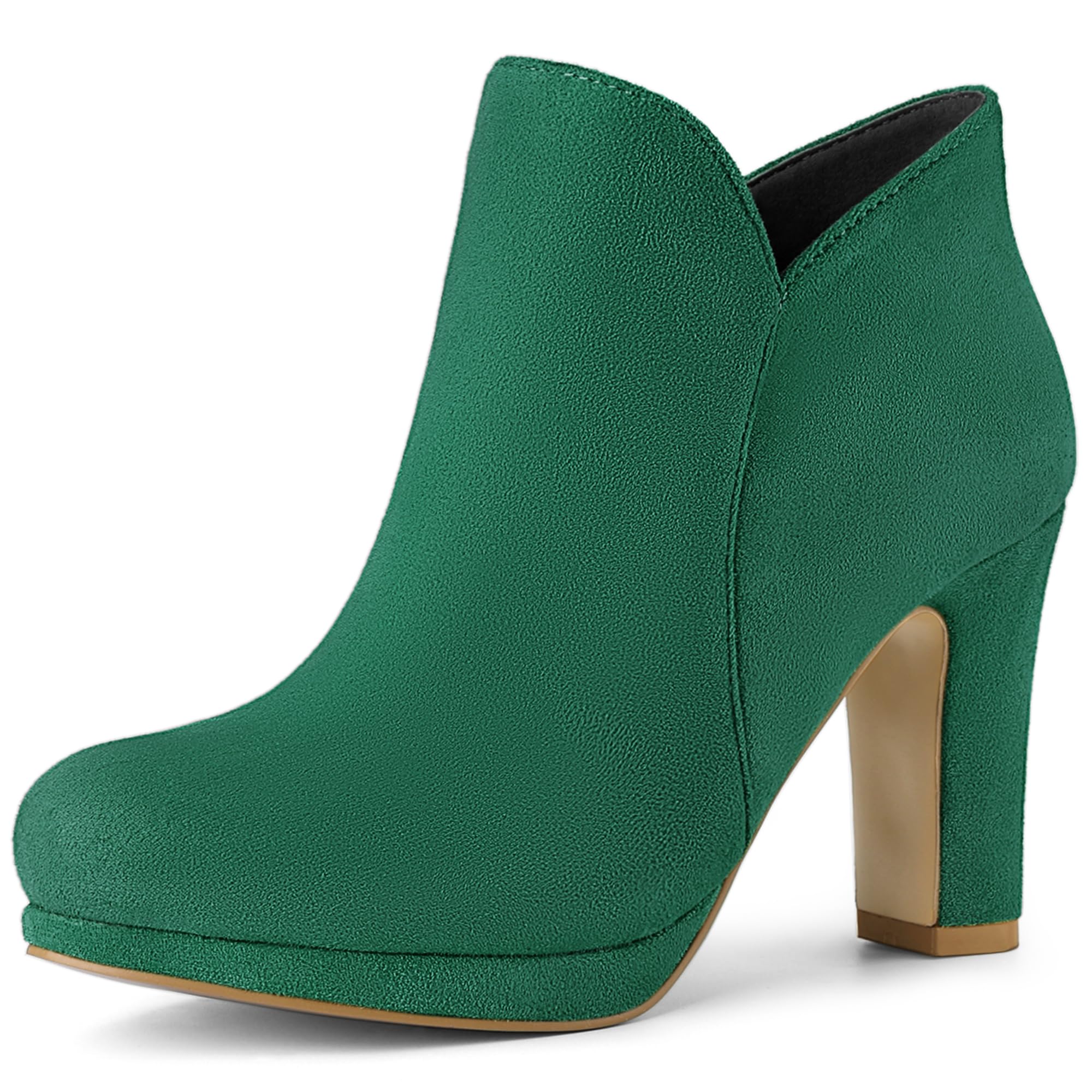 Allegra K Women's Round Toe Chunky Heeled Ankle Heel Boots