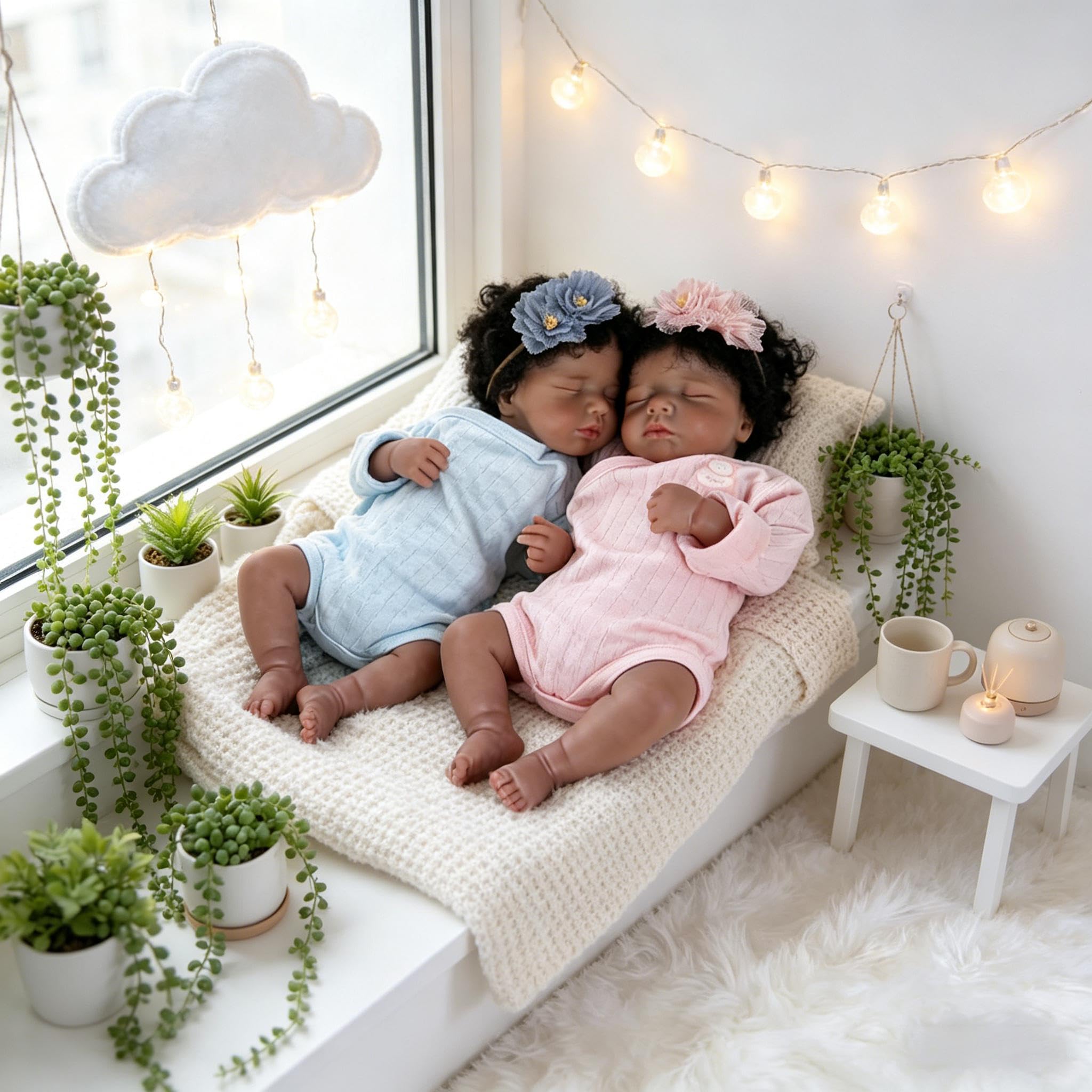 Twins Reborn Baby Dolls silikonowe całe ciało winyl czarna dziewczyna 50 cm realistyczna afroamerykańska lalka bobas realistyczna noworodek dziecko bliźniaki lalka z ciemną skórą, prezenty dla