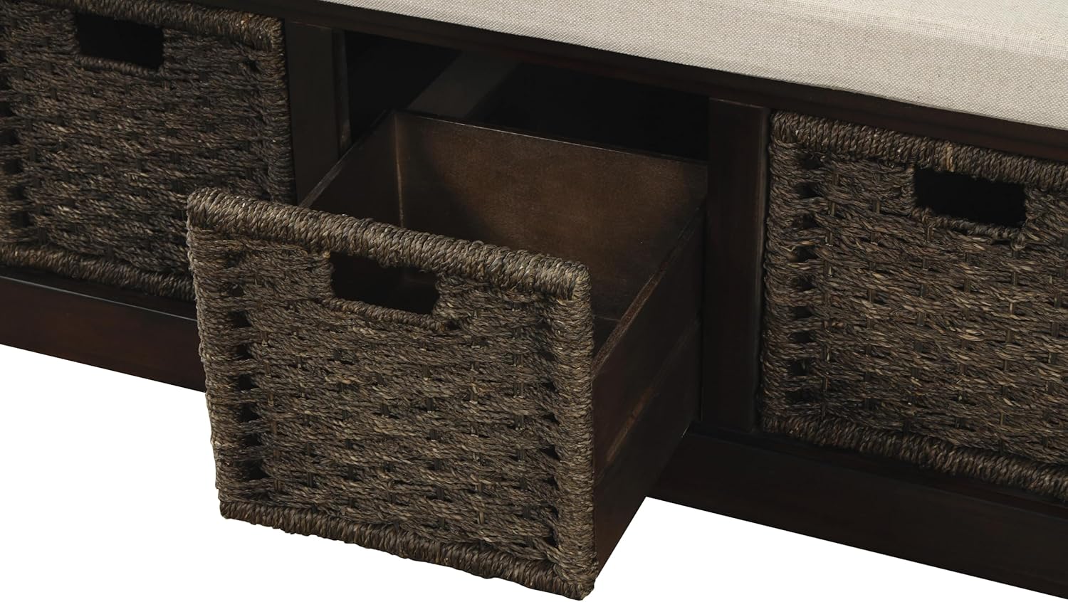 GDFStudio Rustic Storage Bench with 3 Removable Classic Rattan Basket Rectangular Storage Ottoman Cabinet Foot Rest Stool Solid Wood Shoe Bench Seating for Entryway Living Room, Espresso Brown