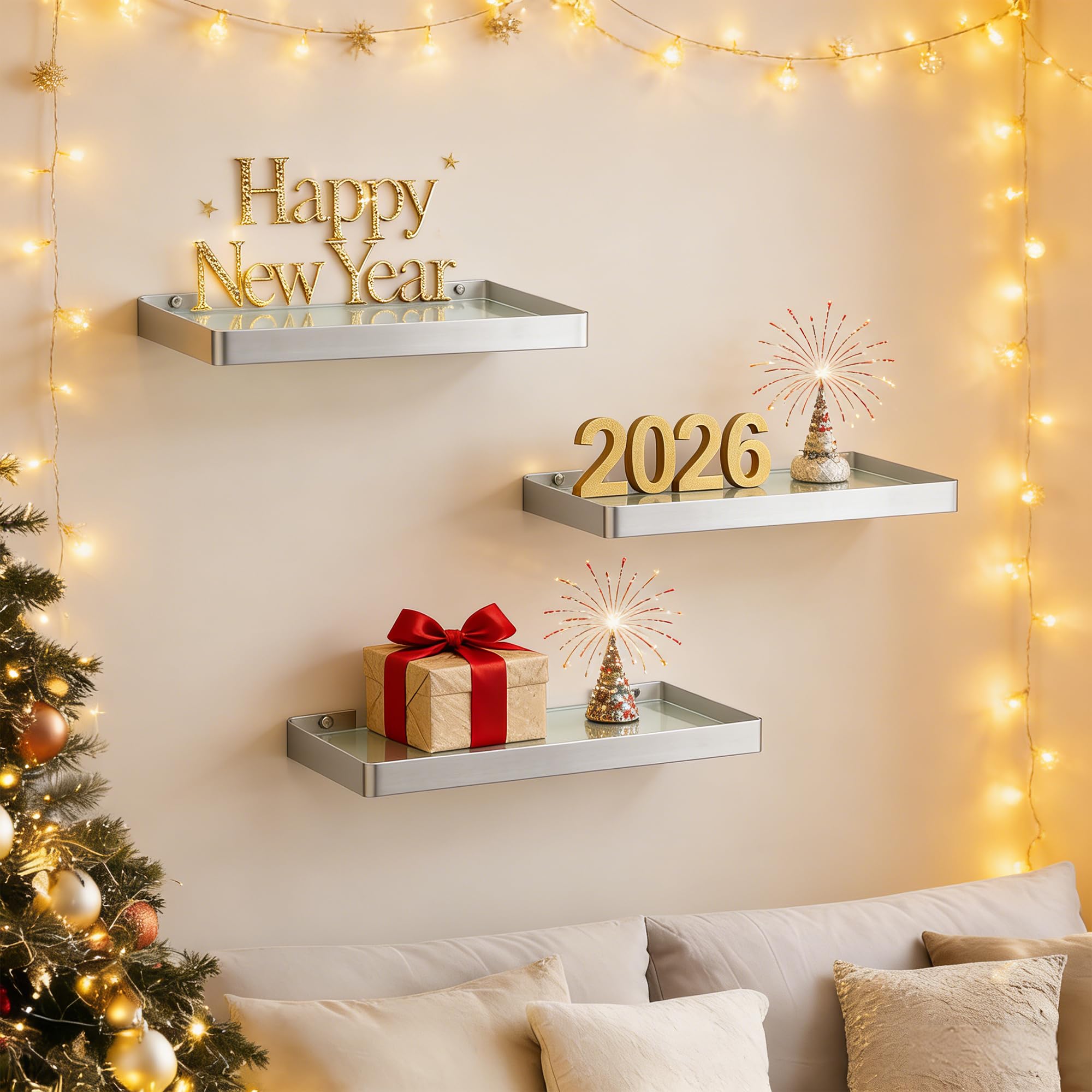 Alise Bathroom Shelves Brushed Nickel Glass Floating Shelves for Bathroom Wall Mounted Bathroom Shelf Over Toilet SUS304 Stainless — view 2