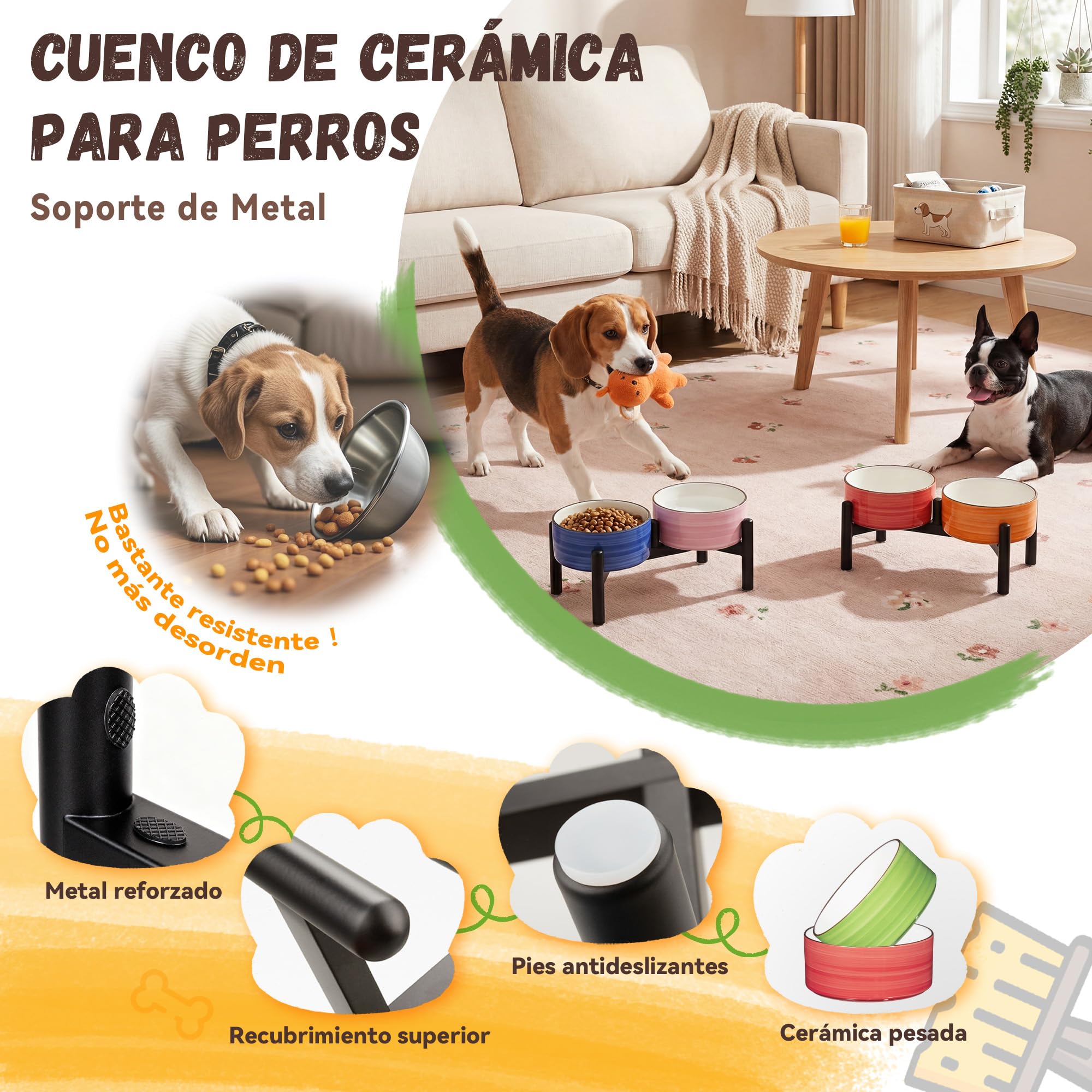 Comedero Perro Elevado Ceramica Doble - Soporte Acero Inoxidable con Cuencos de Cerámica Acanalado - Comedero con Bebedero para Perros Pequeños y Medianos - 350g / 660ml - Set di Natale
