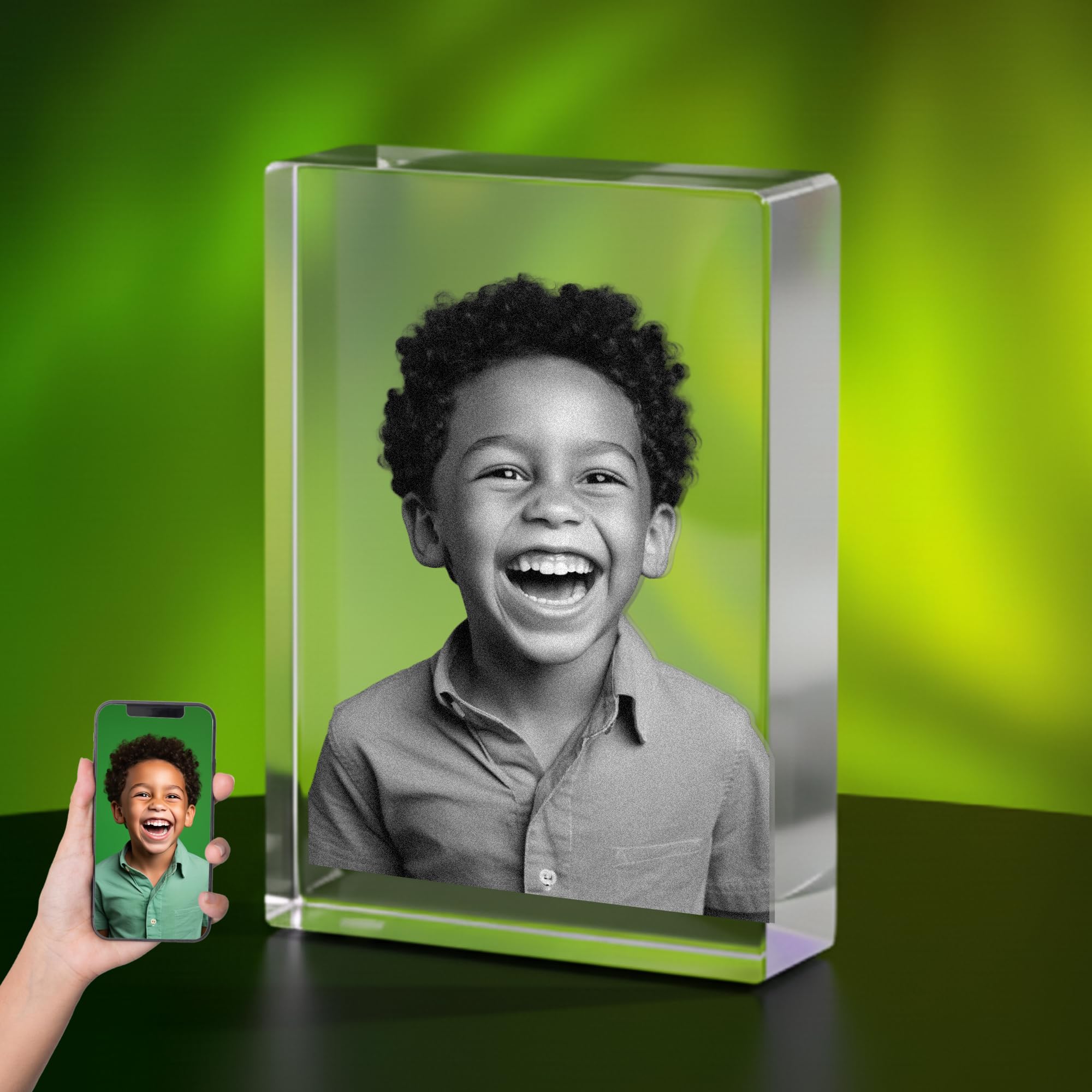 Print Manics 3D Crystal Photo, Personalized Gifts With Your Own Photo for Dad, Mom, Men, Women, 3D Laser Etched Picture, Engraved Heart Crystal, Customised Memorial Anniversary Couples Gifts