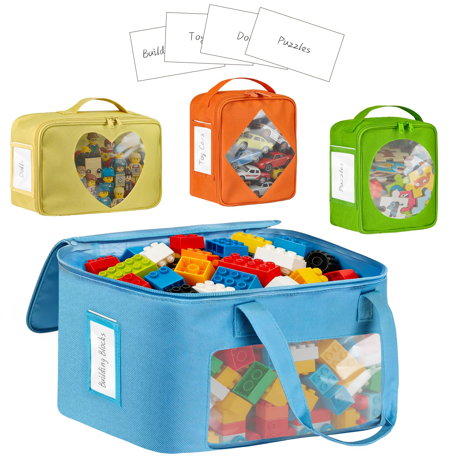 4 Stück Visuellen Spielzeug Aufbewahrung mit Individuelle Etiketten, Bauklötze Puzzle Aufbewahrung für Kinder, Wasserfest Aufbewahrungs Badespielzeug für Spielzeug, Schreibwaren, Puppen