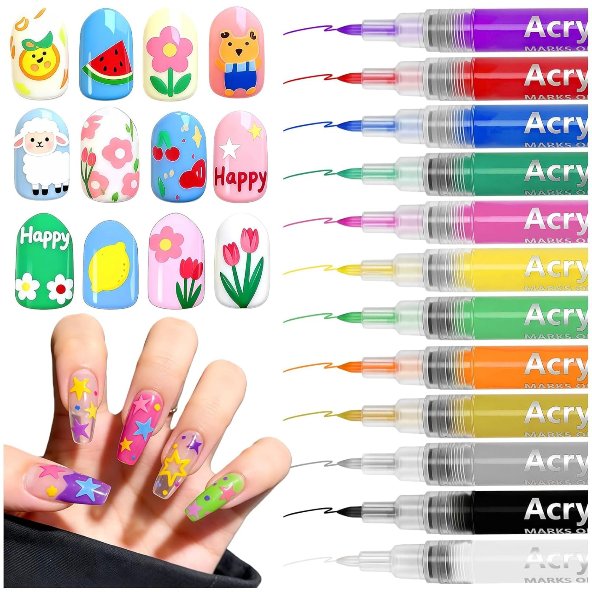 12 Color Nail Art Pens for Painting Nails, 0.7mm Nail Polish Pens Set, DIY Art Markers, Drawing Painting Liner Brush for Gel Nails Design-image-14