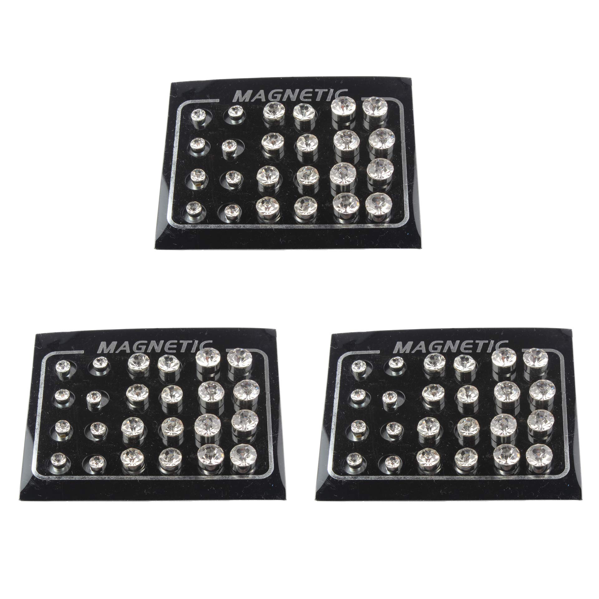 POFET 12 pares de pendientes de cristal con imanes, sin perforación, 4 mm, 6 mm, 7 mm