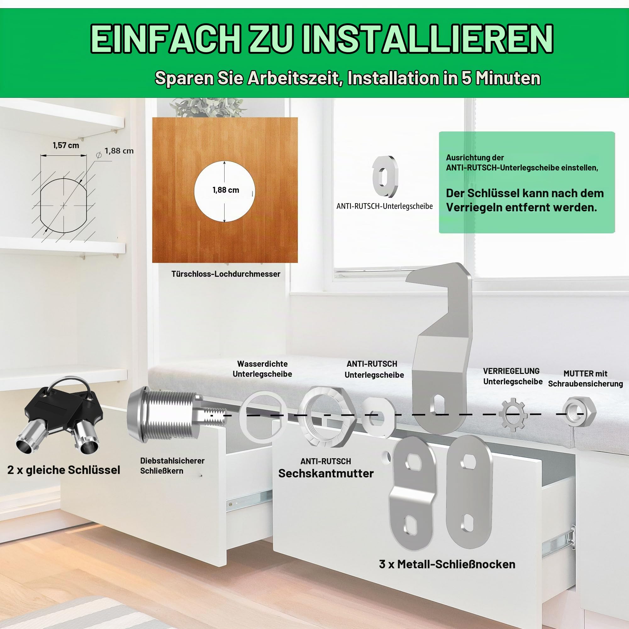 6 Pack Schrank Schlösser mit Schlüsseln, 5/8 Zoll Cam Lock gleich verschlüsselt, sichere Rv Schlösser für die Lagerung Tür Mailbox Werkzeugkasten Ersatz Schloss, Zinklegierung