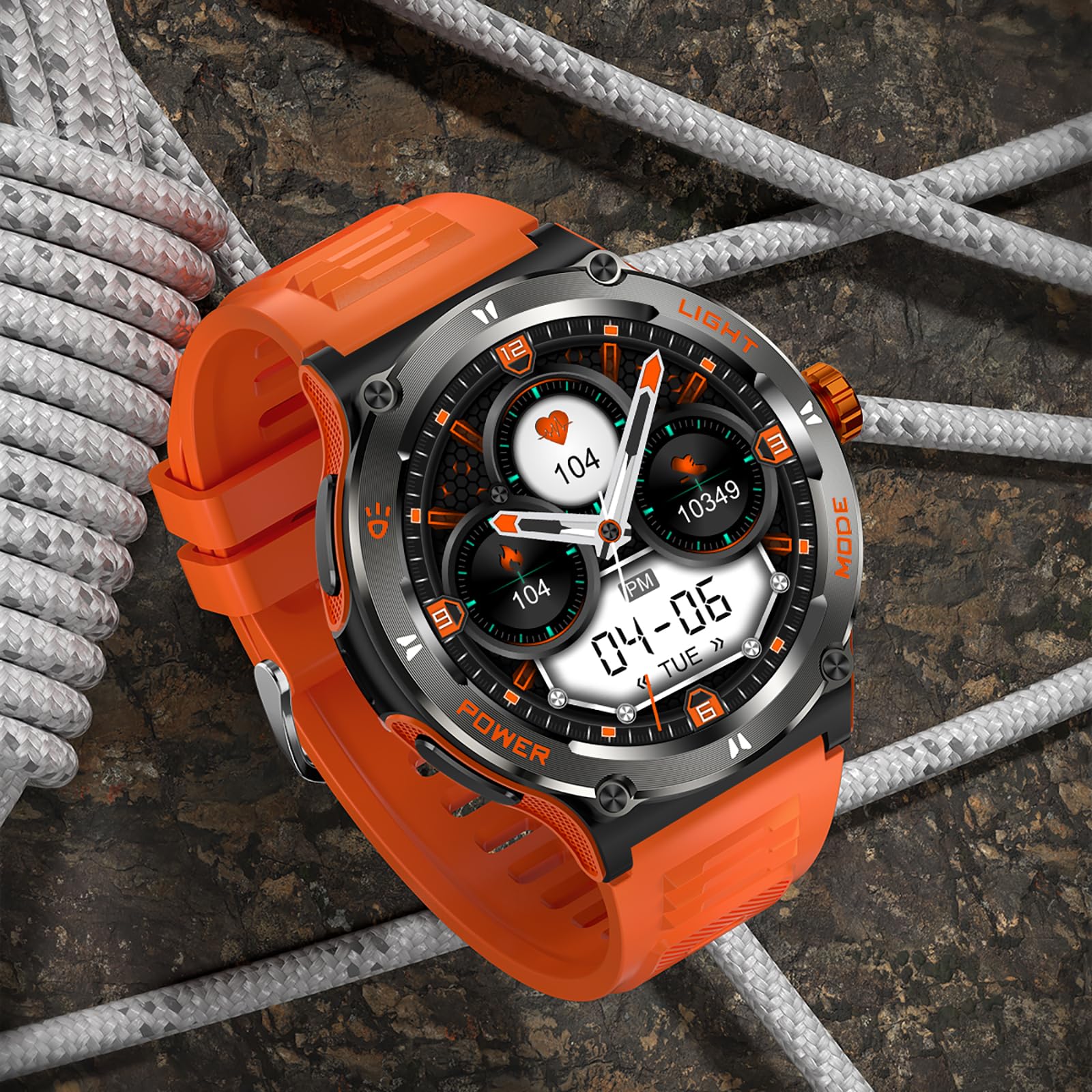 smartwatch bussola, orologio militare, robusto smartwatch con torcia a LED, funzione telefonica, frequenza cardiaca 24H, orologio fitness per Android iOS