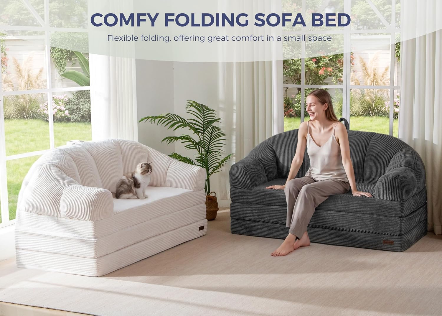  Folding Sofa Bed with Backrest, Boneless Fold Out Couch with Handle thumbnail