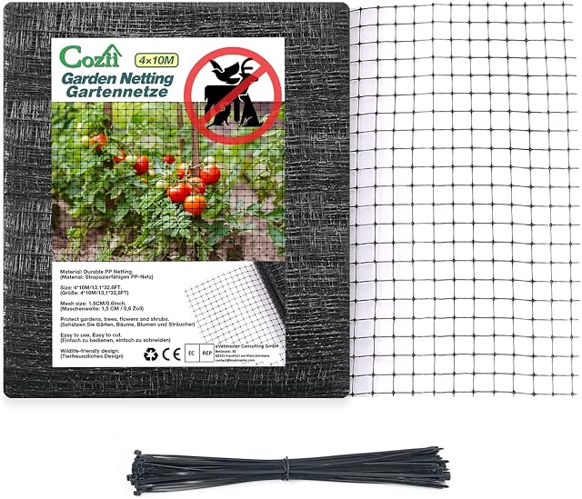Garden Netting, 4 X 10M Bird Netting, Heavy Duty Reusable Garden Mesh Protect Plants Vegetables Fruits Flowers Ponds Against Bird Animals and Pests, With 50Pcs Cable Ties