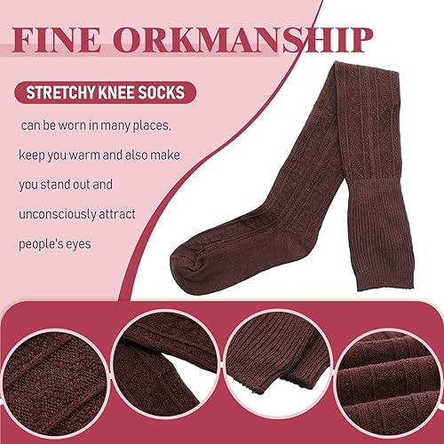 Miniatura 2 de SATINIOR 4 pares de calcetines altos hasta el muslo para mujer, calcetines de punto largos por encima de la rodilla, calcetines de material suave,