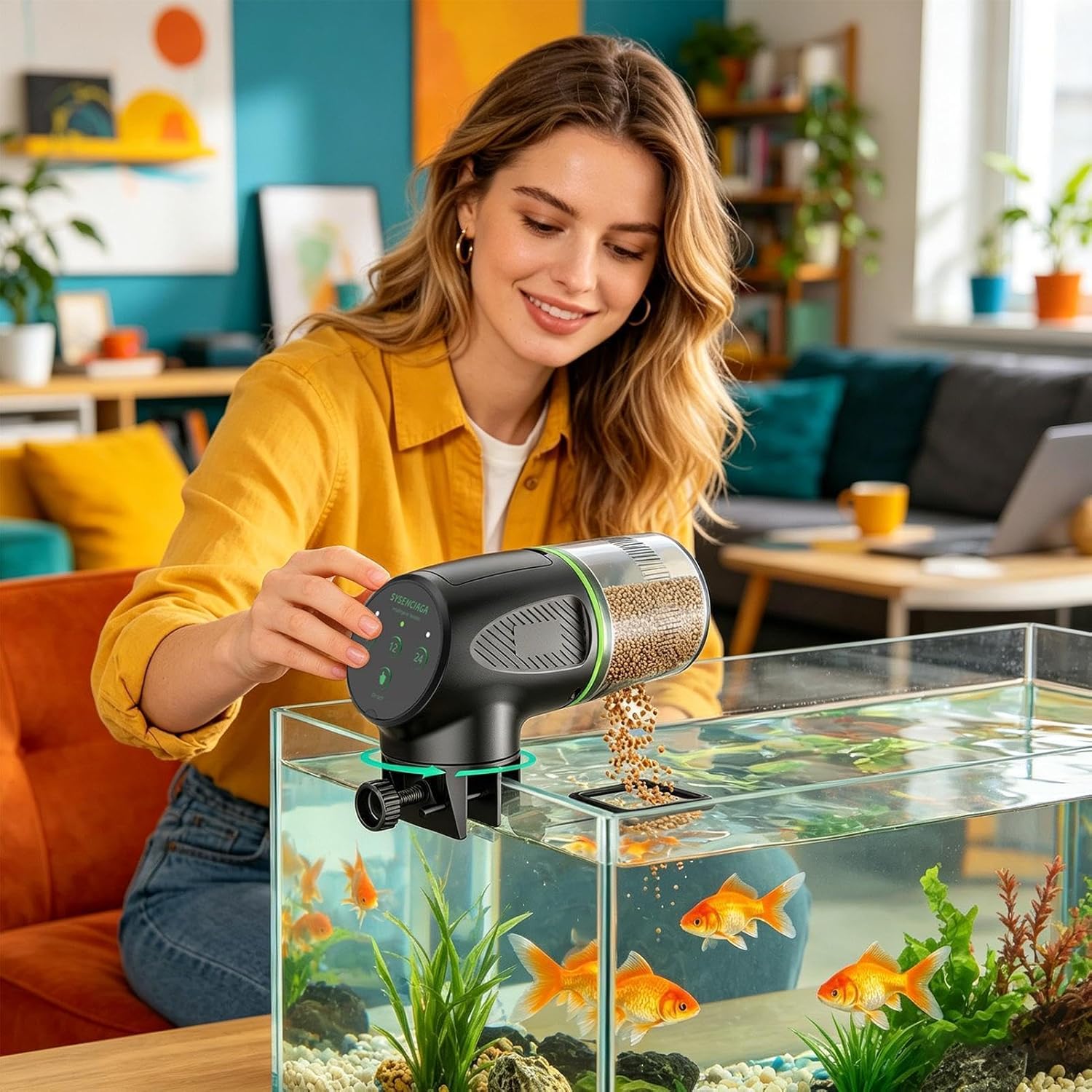 Automatic Fish Feeder - Auto Rotating Timer, 200ml Volume Meal Dispensing Unit, Aquarium Pellet Provision Hardware, 200g Mass Hard ABS Pet Nourisher | Holiday Supply for Breeders & Hosts