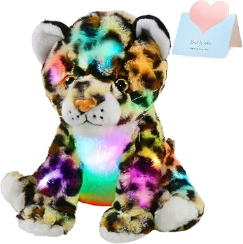 BSTAOFY 10 Light up Cheetah Stuffed Animal, Plush LED Leopard Plush Night Light, Companion Bedtime Jungle Toys Glow Afraid of Dark, Valentines Birthday for Toddler Kids Boys