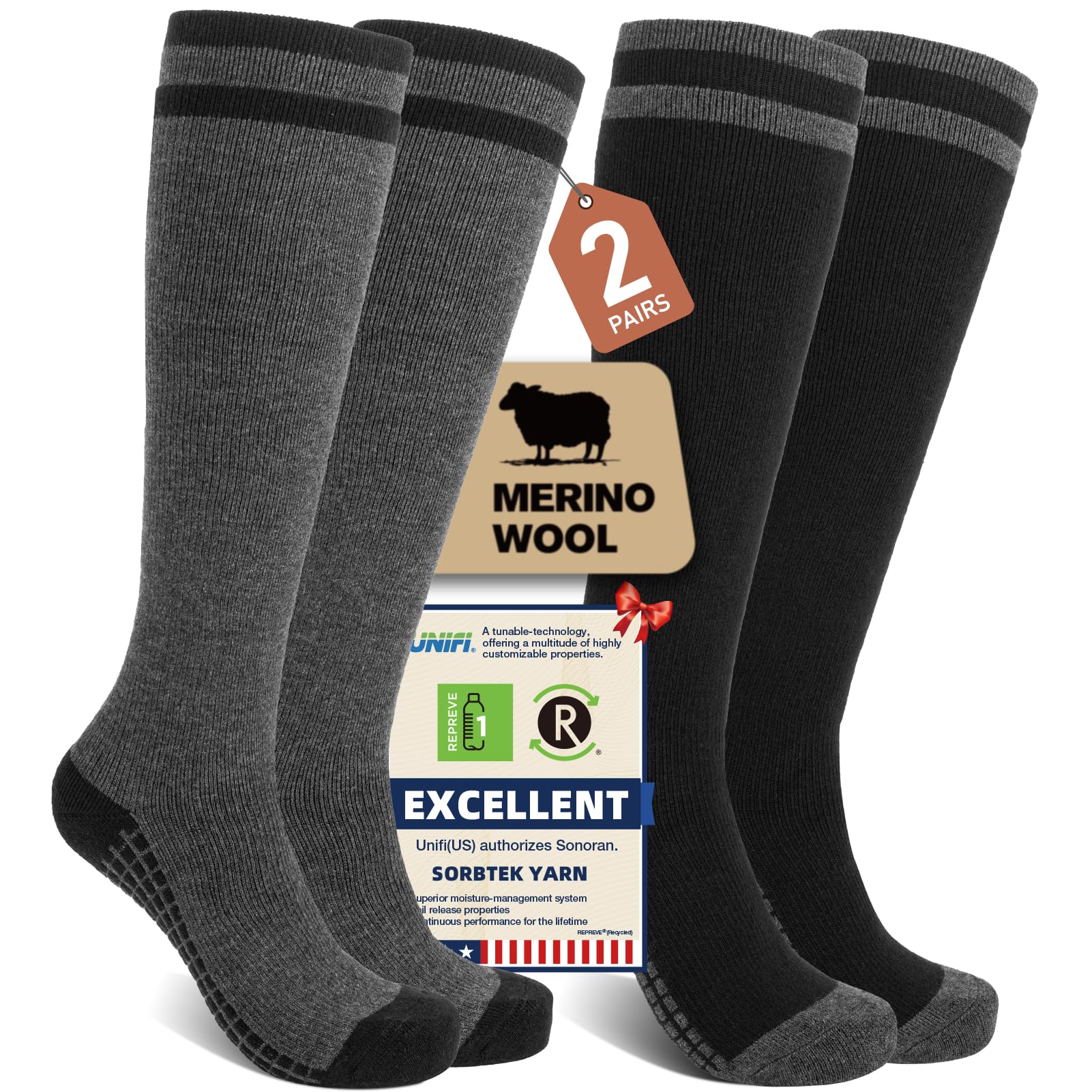 Merino Wool Compression Socks for Women Men (2/3 Pairs) Knee High Winter Thermal Thick Warm for Nurse Pregnant Travel