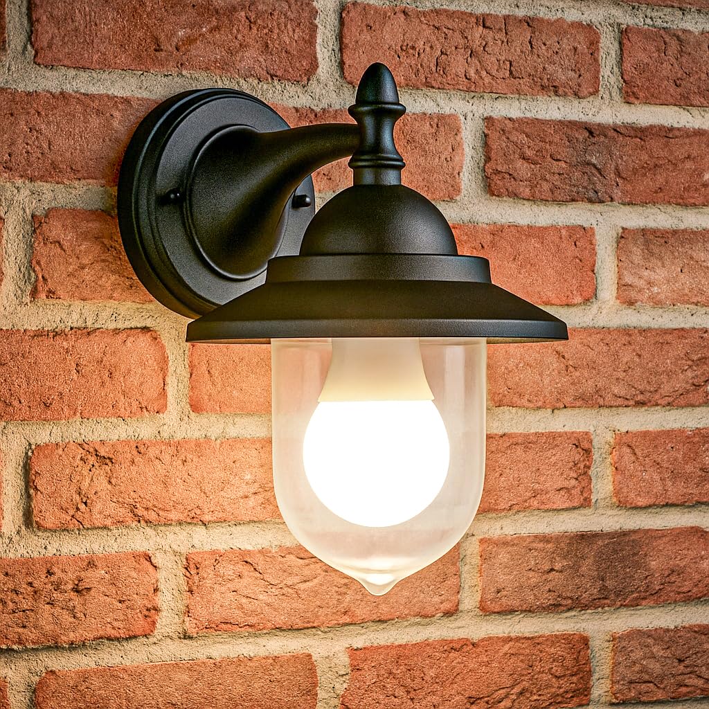 JungesLicht - E27 Wandleuchte Toskana IP54-9W LED mit Bewegungsmelder und Dämmerungssensor, 820Lumen = 60W, 3000K Warmweiß, Gartenleuchte Retro Vintage Modern Klassisch Ländlich Wandlampe