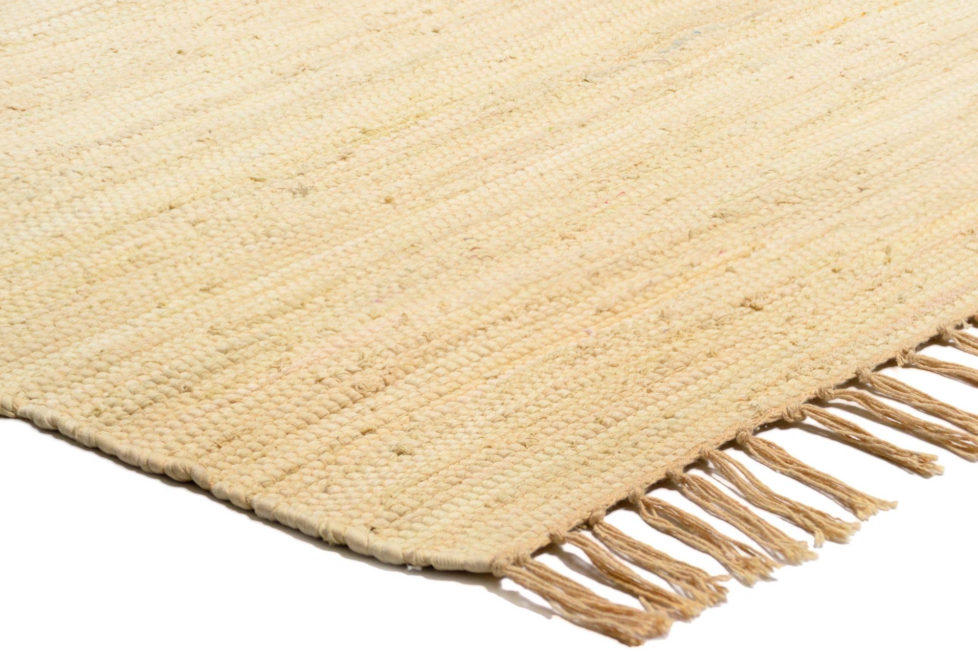 Dhurry - Tappeto in 100% cotone, tessuto a mano, lavabile, utilizzabile su entrambi i lati, 90 x 160 cm, colore naturale